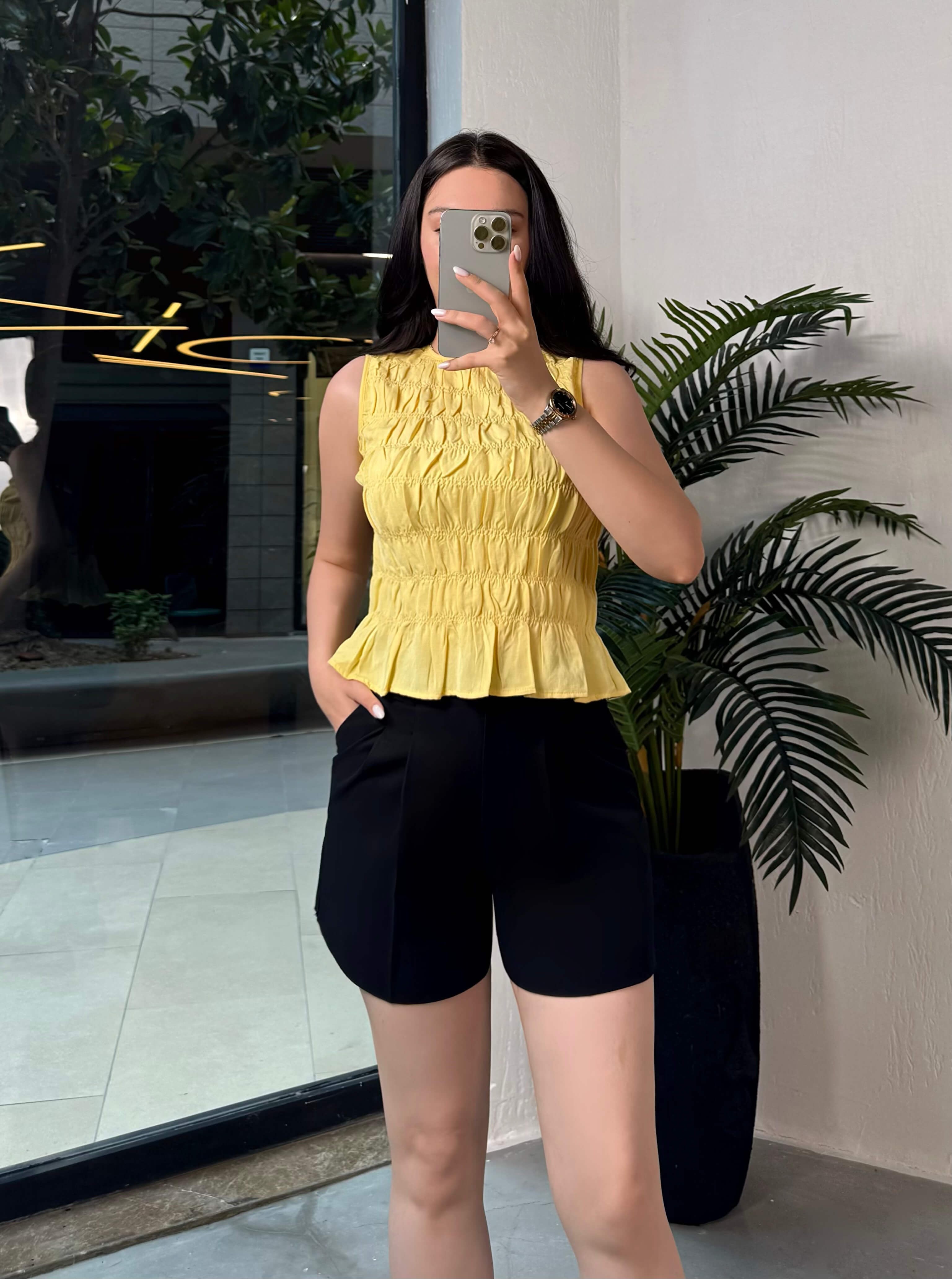 Sanya Kolsuz Büzgülü Bluz Sarı