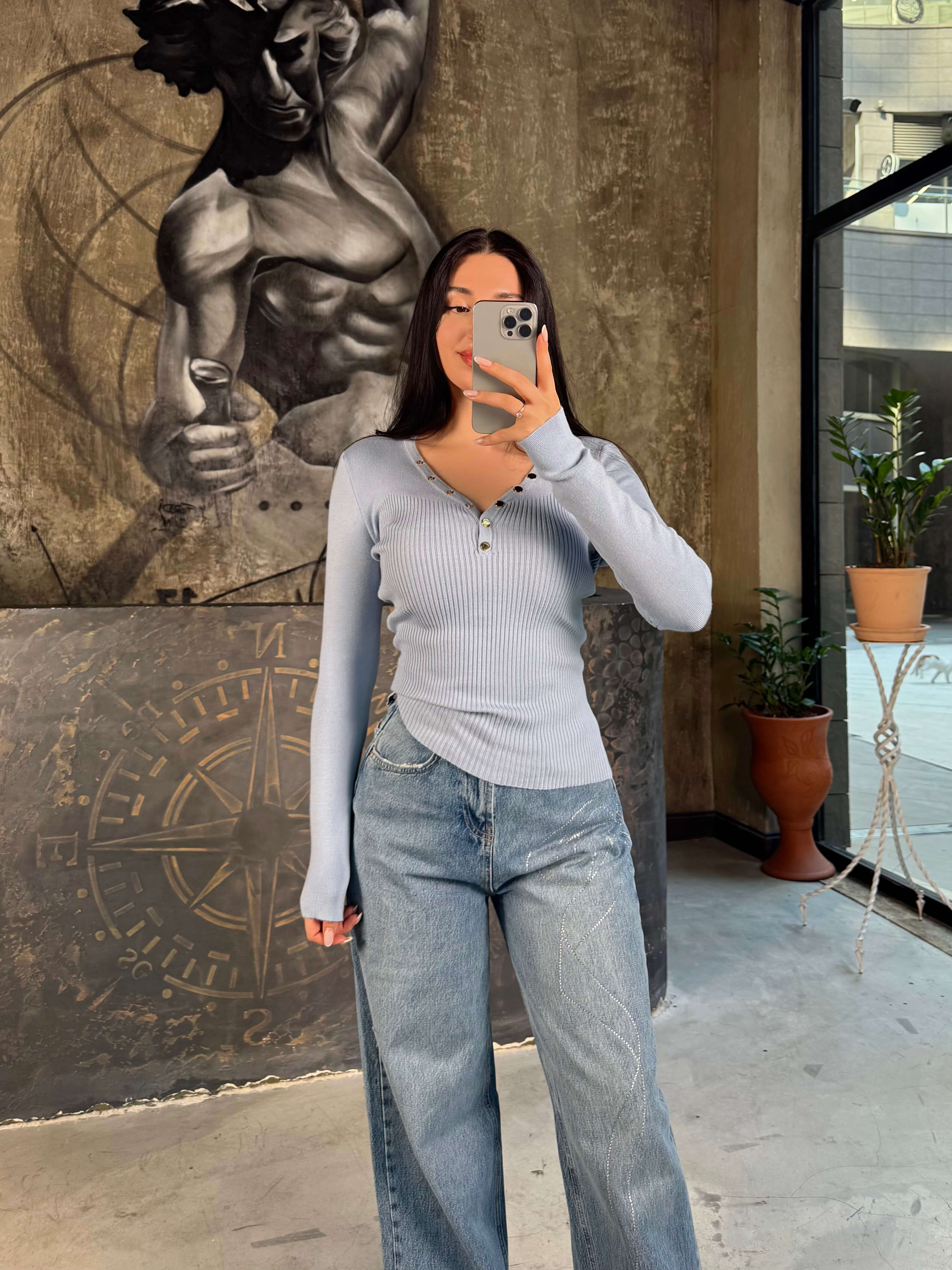 Raya Çıtçıtlı Fitilli Body Kazak Bebe Mavi