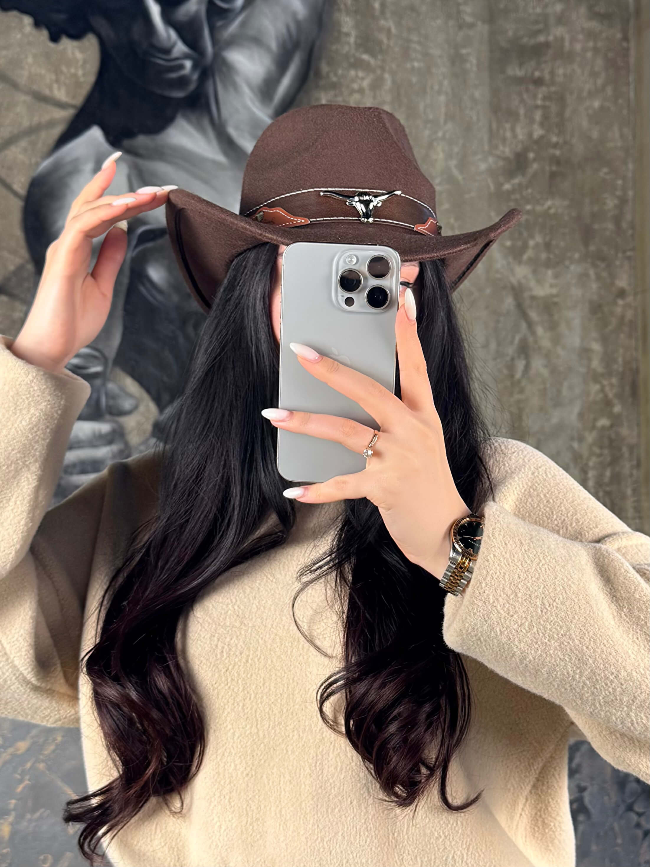 Hunter Deri Aksesuarlı Kovboy Fötr Şapka Kahve