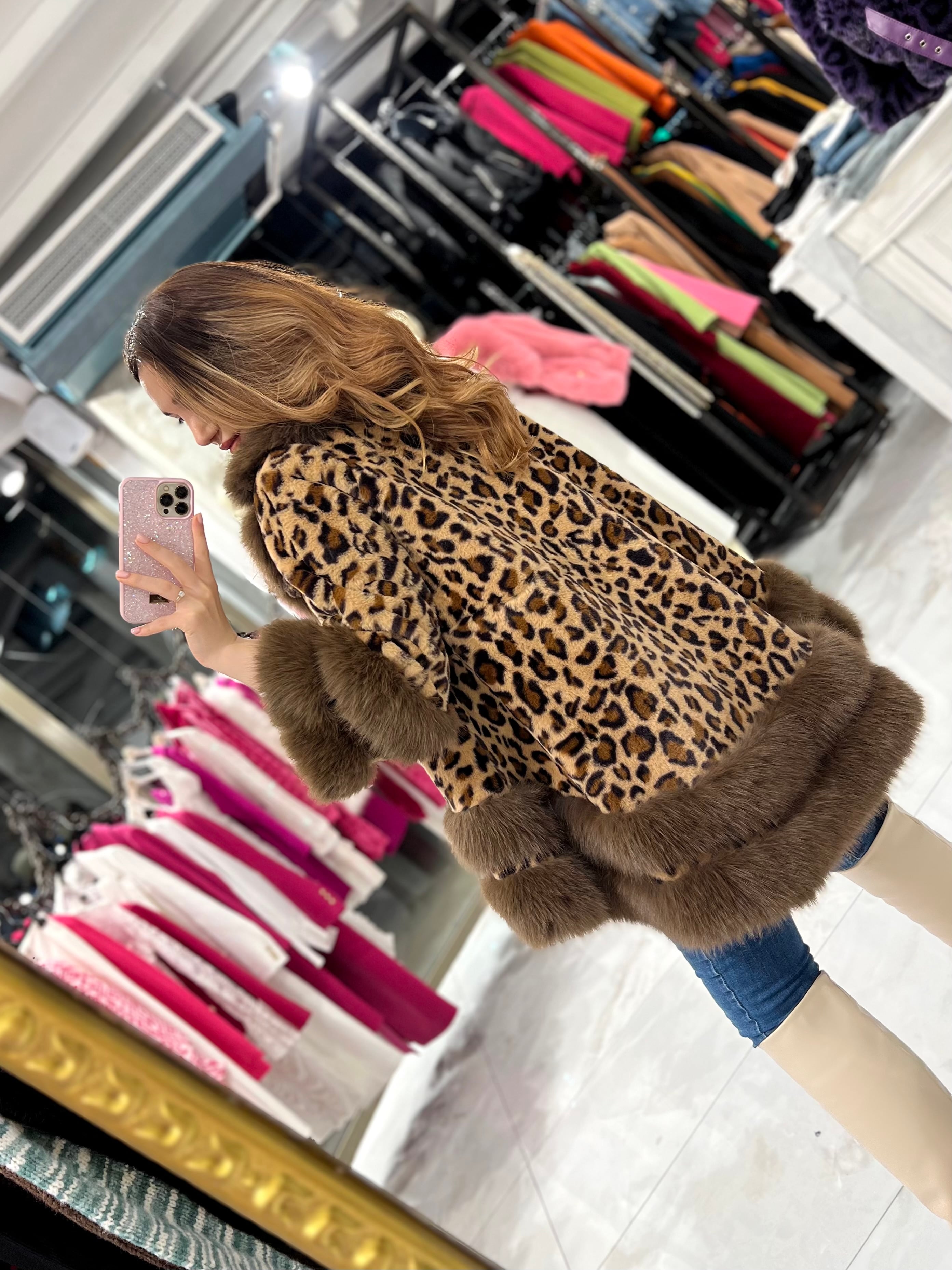 Sharlotte Vip Özel Tasarım İthal Kürk Panço Leopar