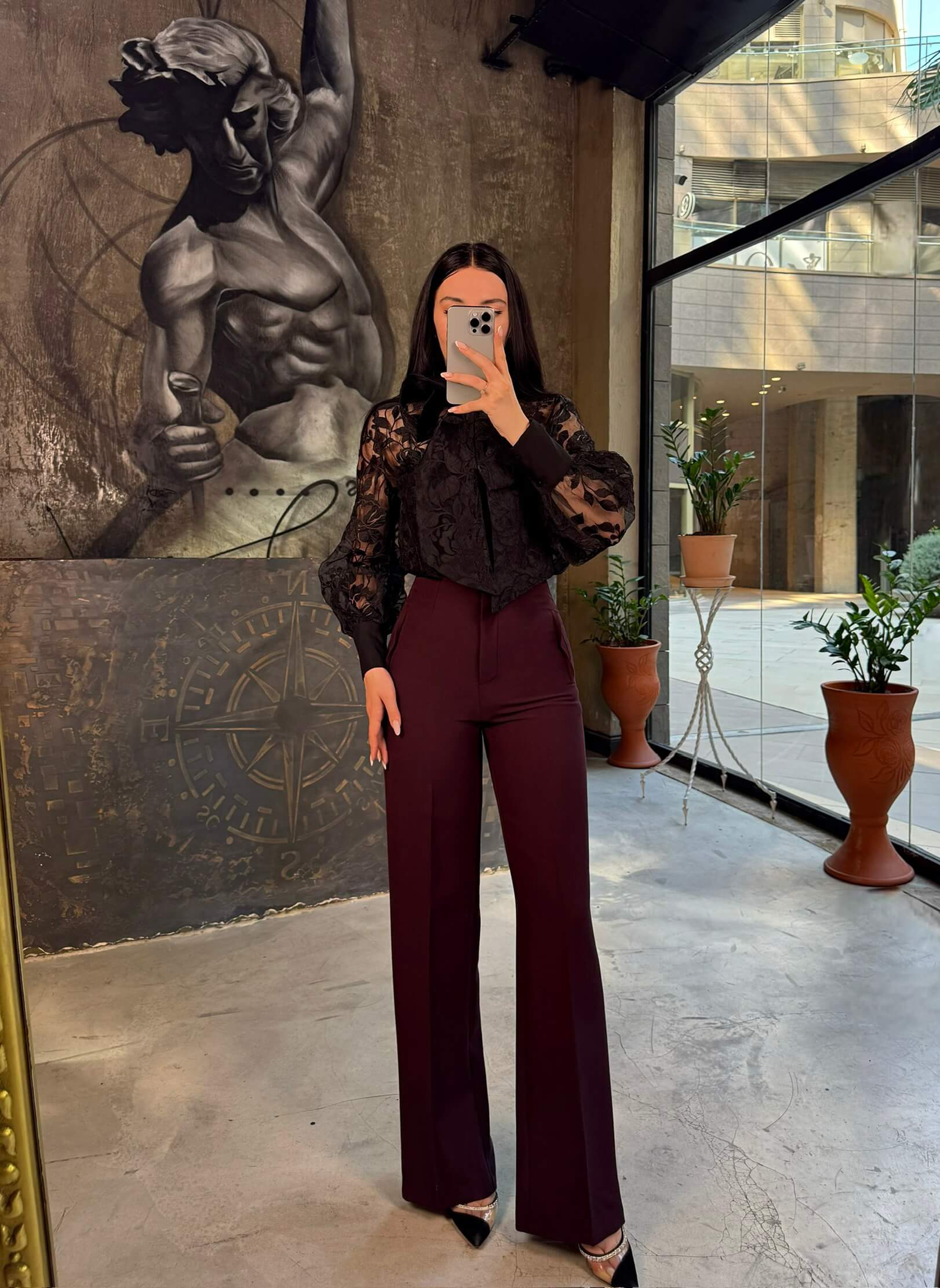 Antoniya Önü Flatolu Bol Paça Pantolon Mürdüm