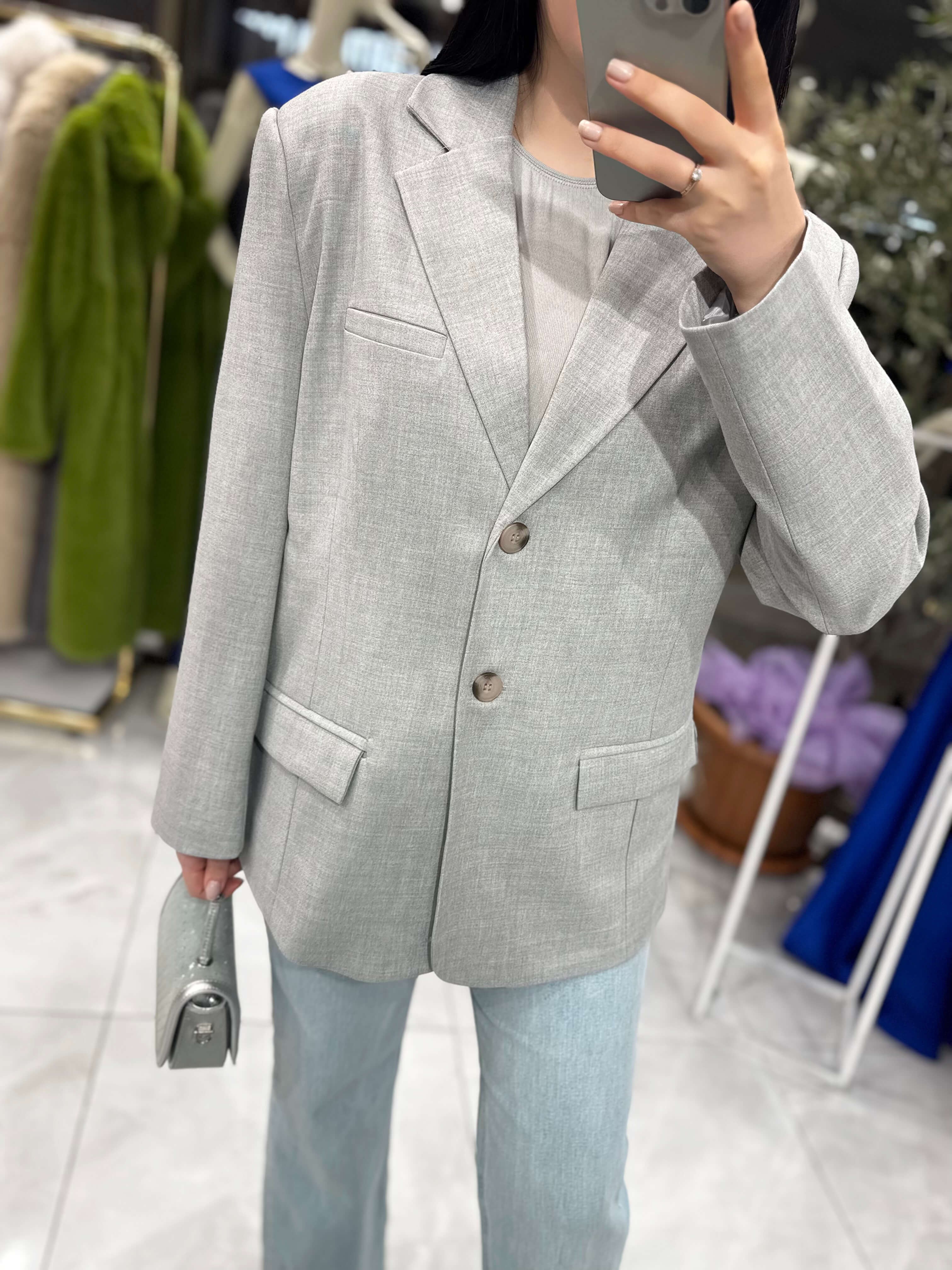 Jadira Çift Düğmeli Oversize Blazer Ceket Gri