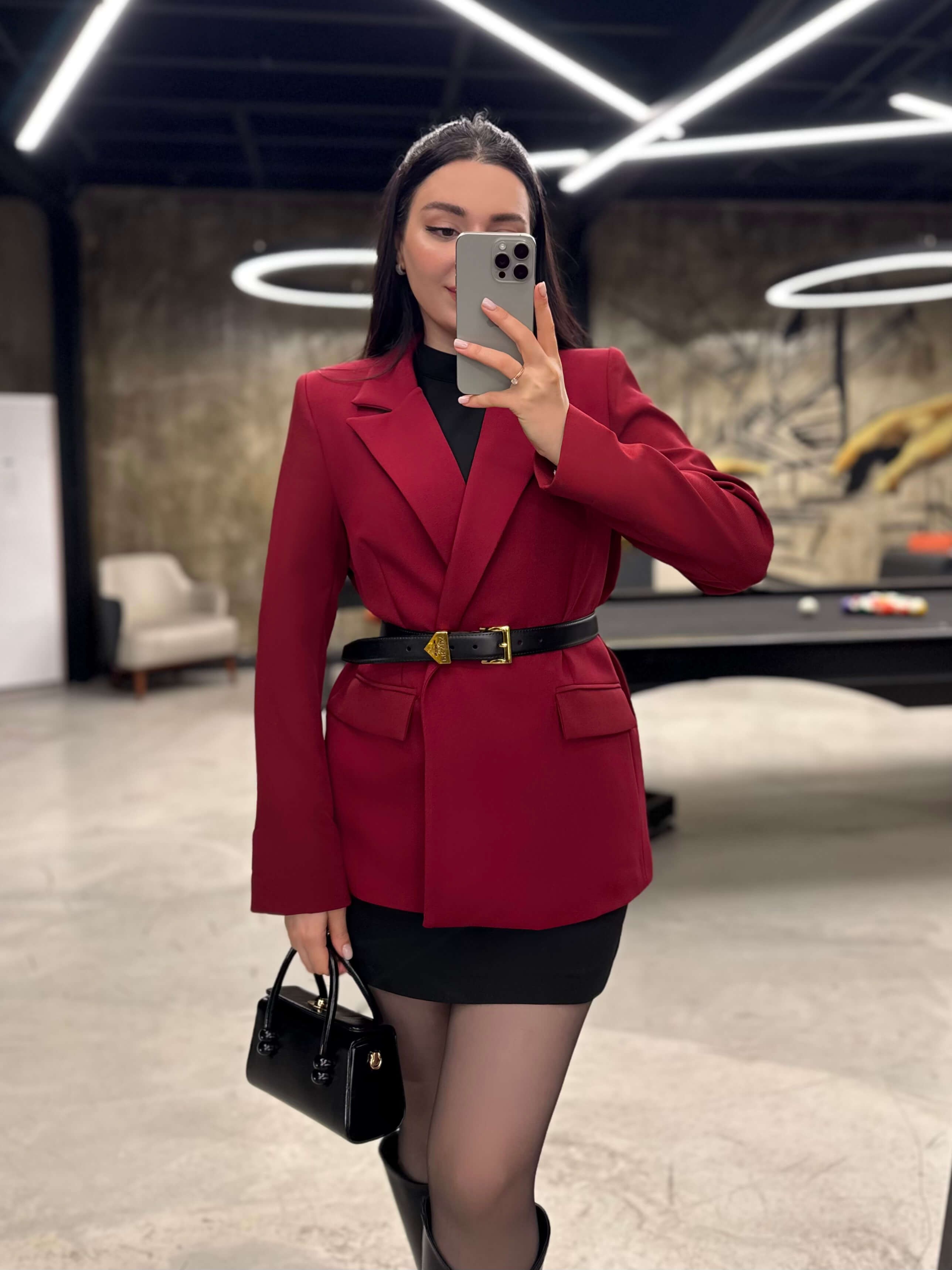 Norbe Çizgi Astarlı Kolları Katlamalı Ceket  Bordo