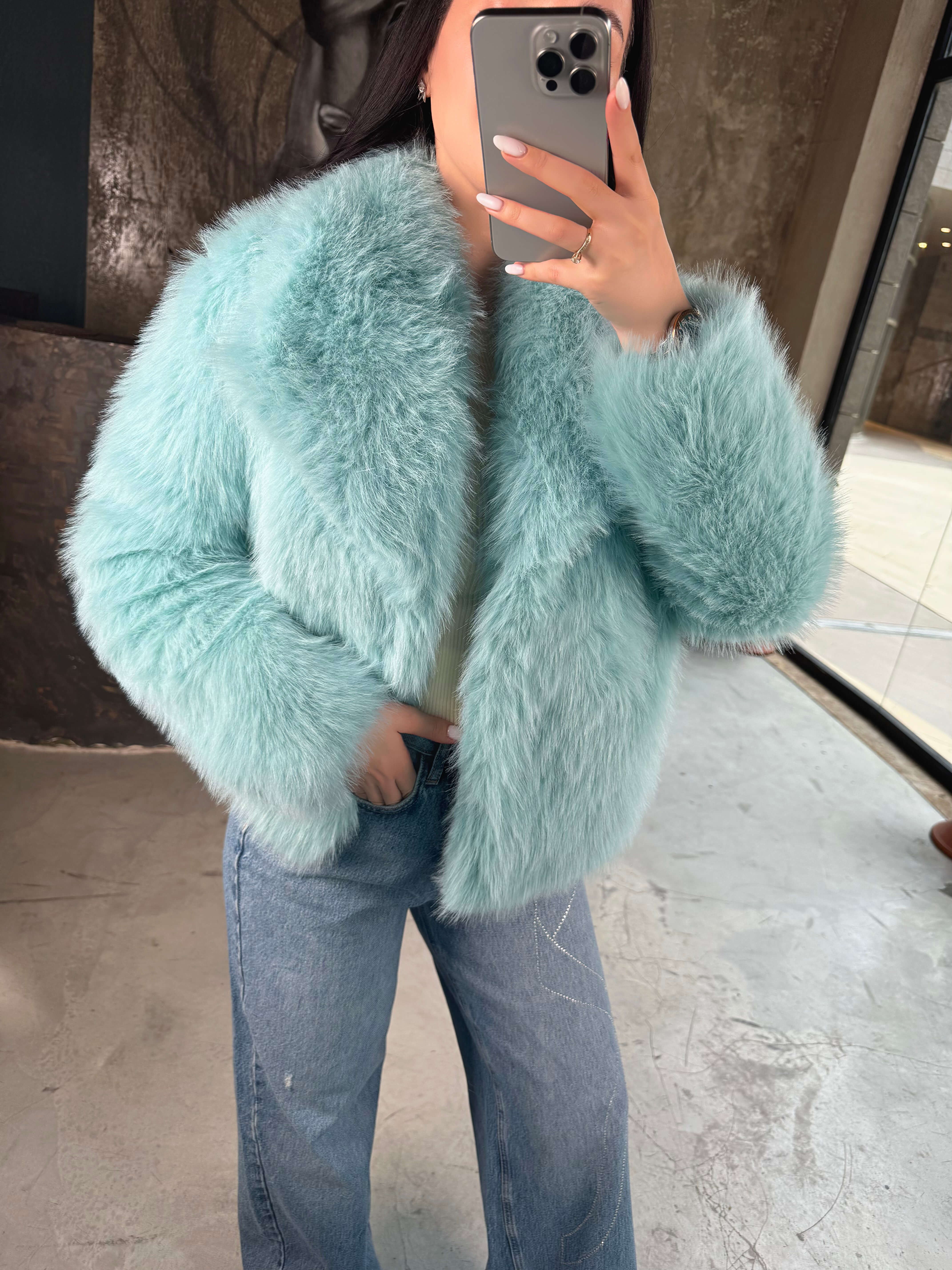 Heyra Şal Yaka Kürk  Kısa Kaban-Tiffany