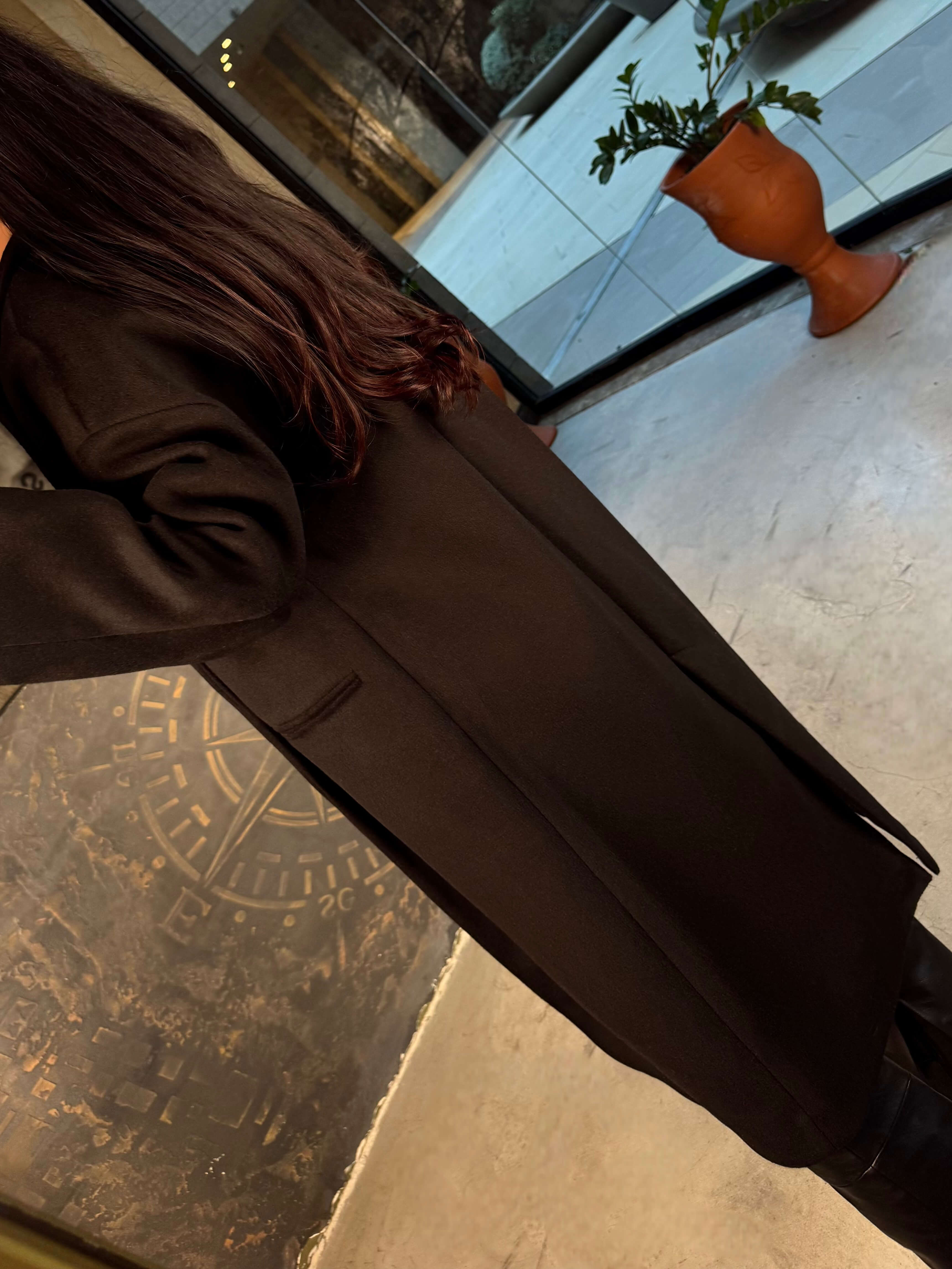 Mirold Oversize Kruvaze Yaka Önü Düğmeli Kaban Siyah