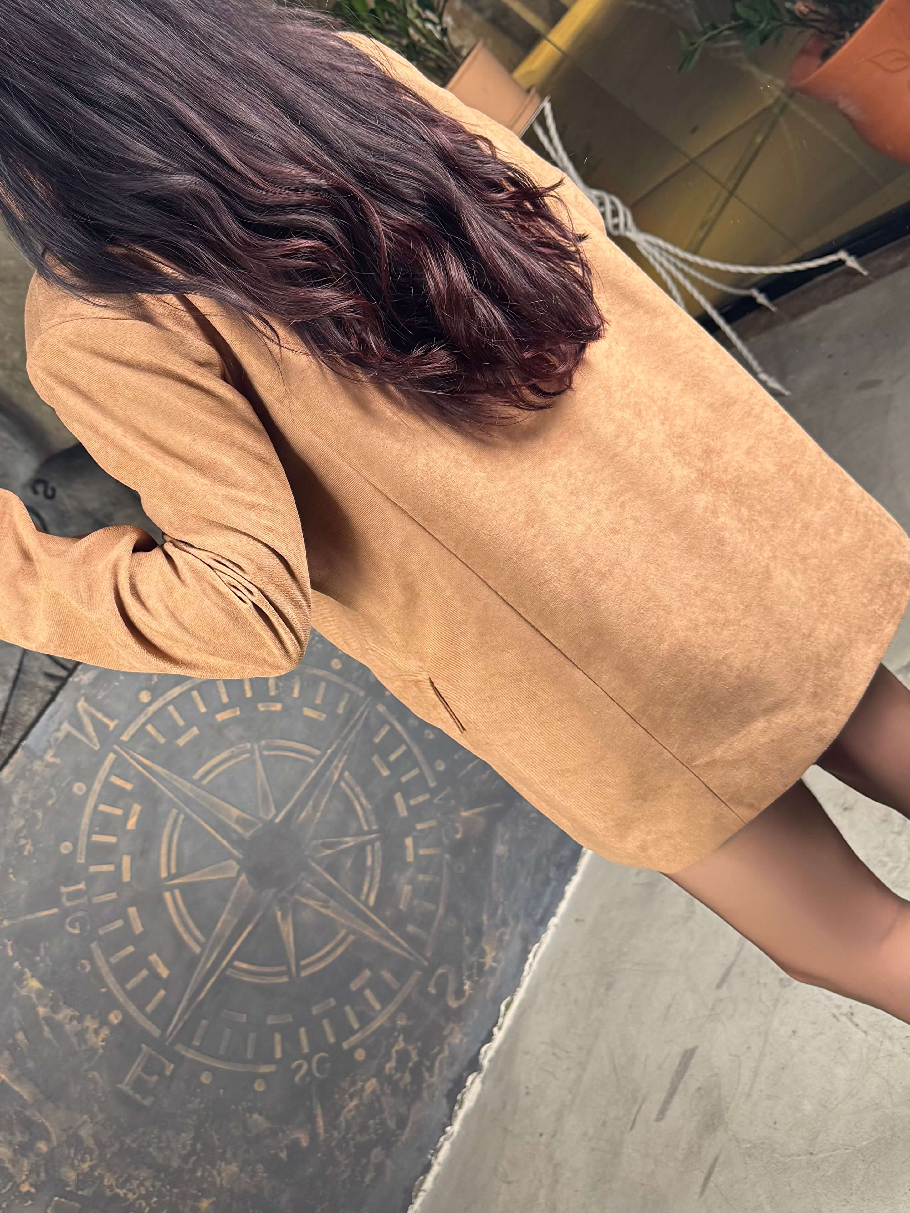 Willy Boyfriend Kesim Kruvaze Yaka Velur Blazer Etek Takımı-Camel