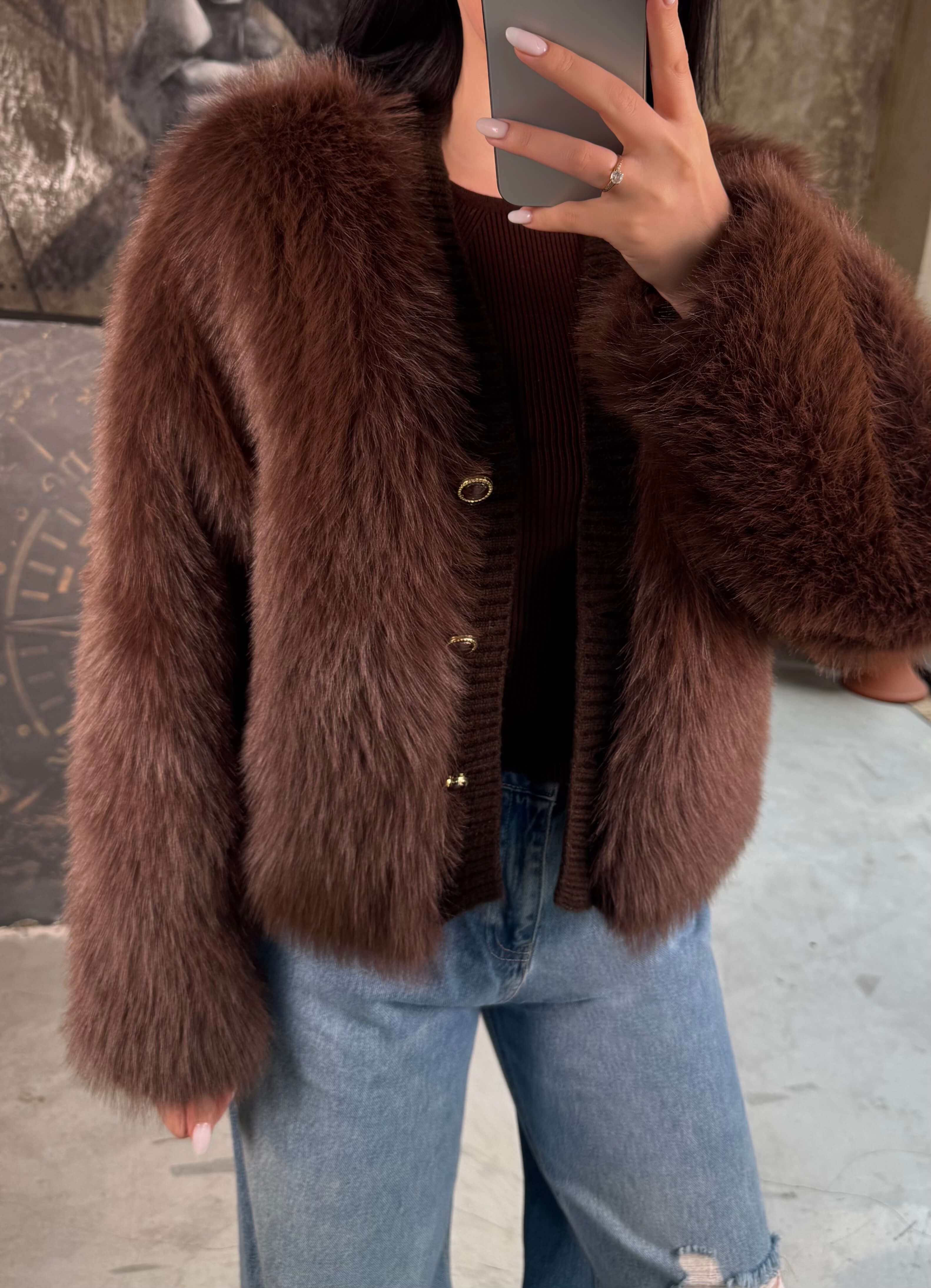 Rowena Düğme Ve Yaka Detaylı Cepli Kısa Mont Kahverengi