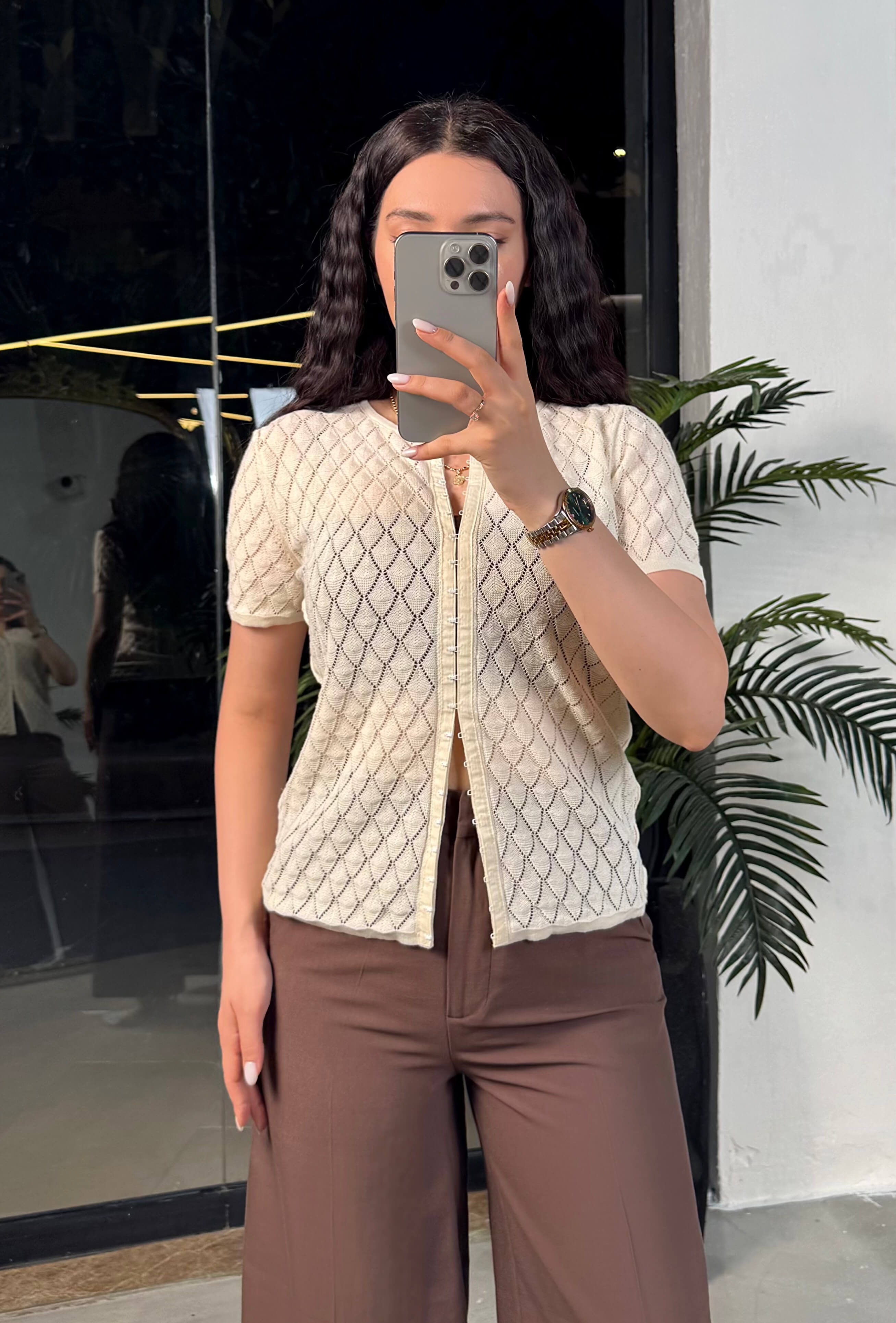 Vanya Dantel Görünümlü Önü Kancalı Hırka Kemik