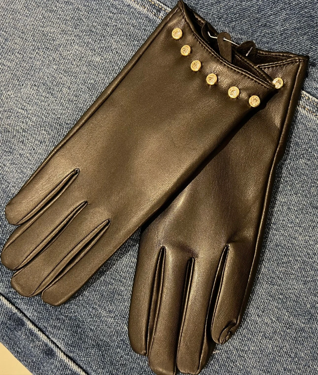 Anesa Taşlı Deri Eldiven-Siyah