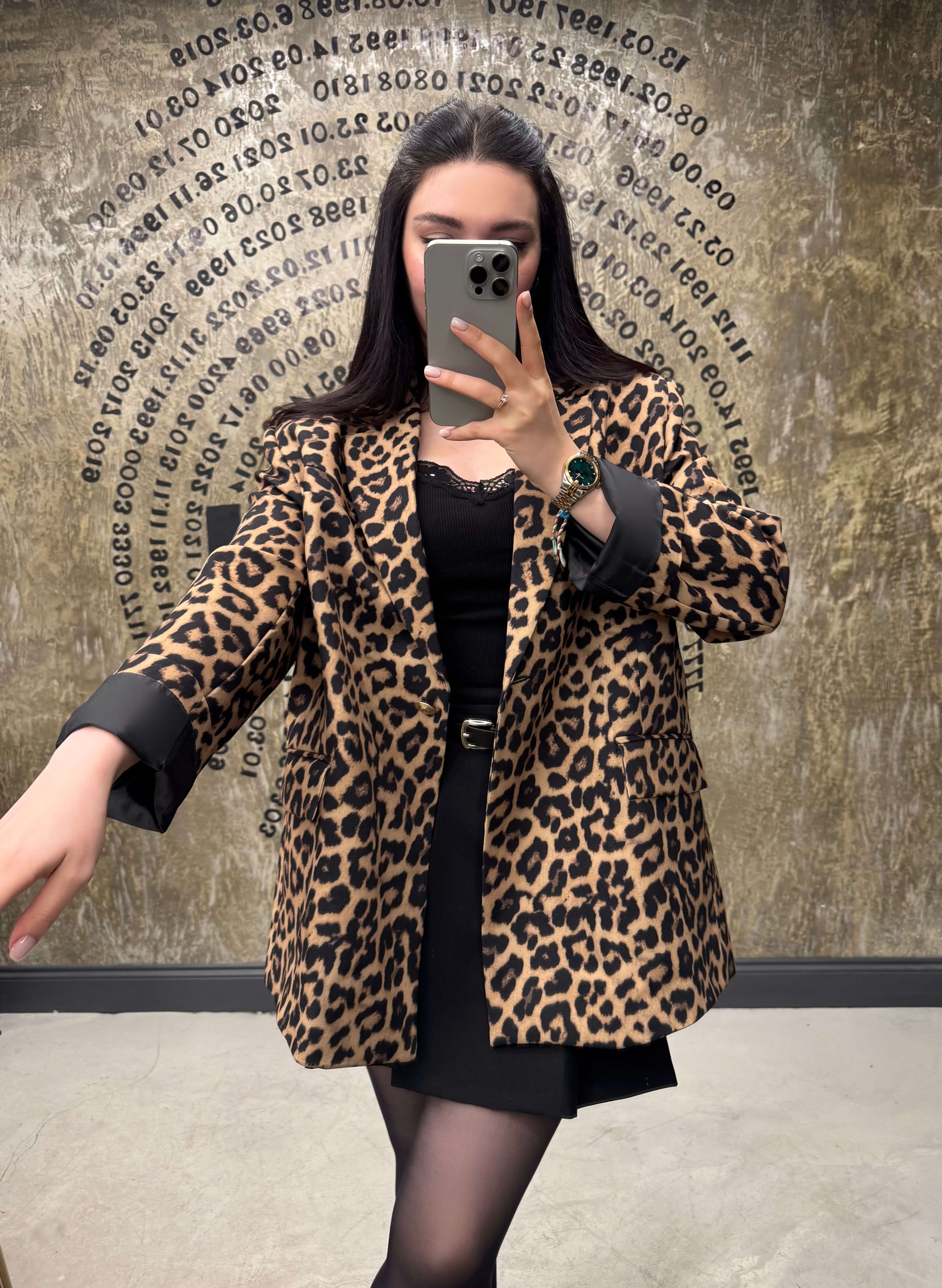 Morni Leopar Desenli Oversize Boyfriend Kesim Blazer