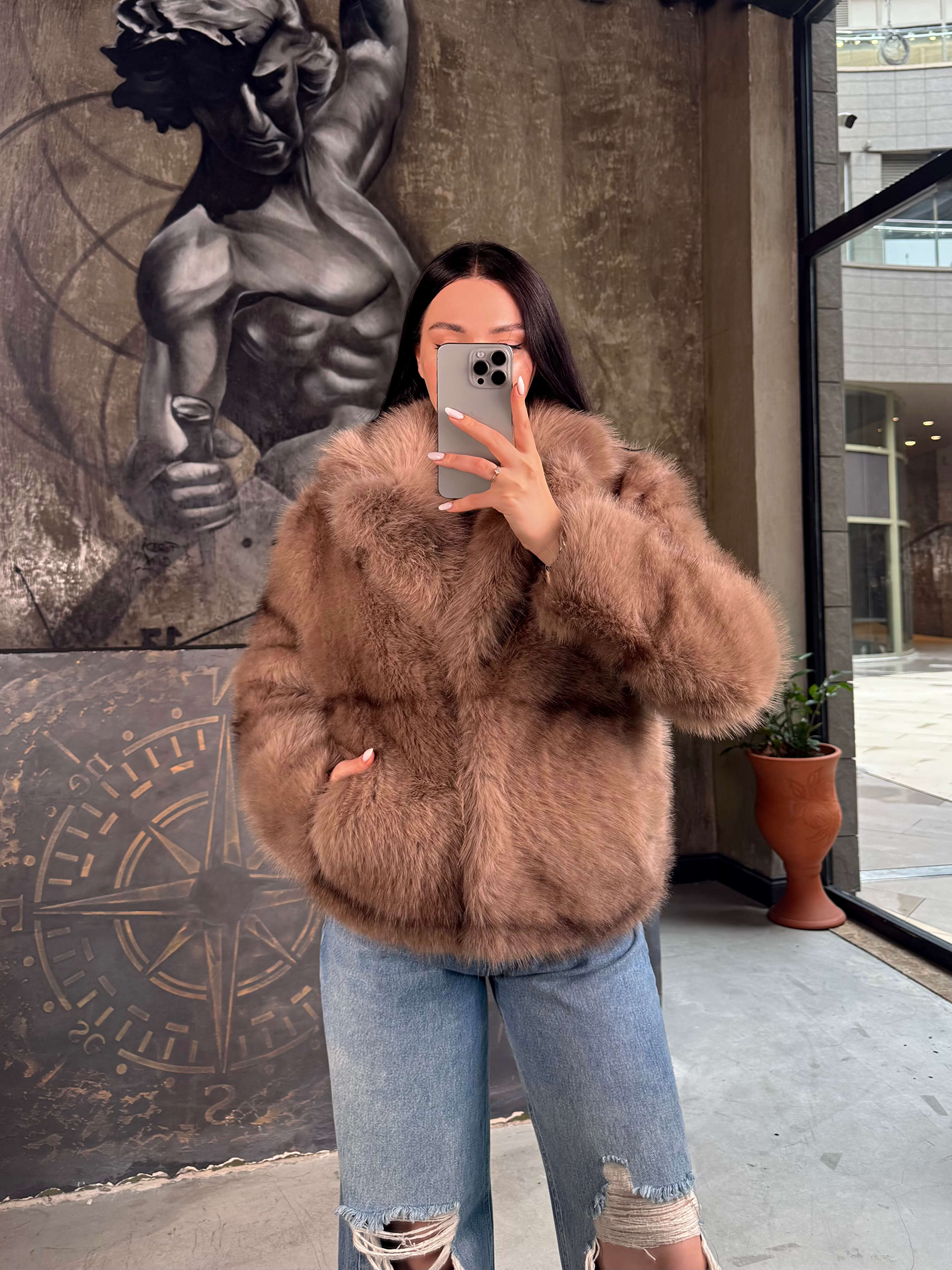 Odella Kruvaze Yaka Çıt Çıt Kapamalı Cepli Ve Astarlı Kürk Vizon