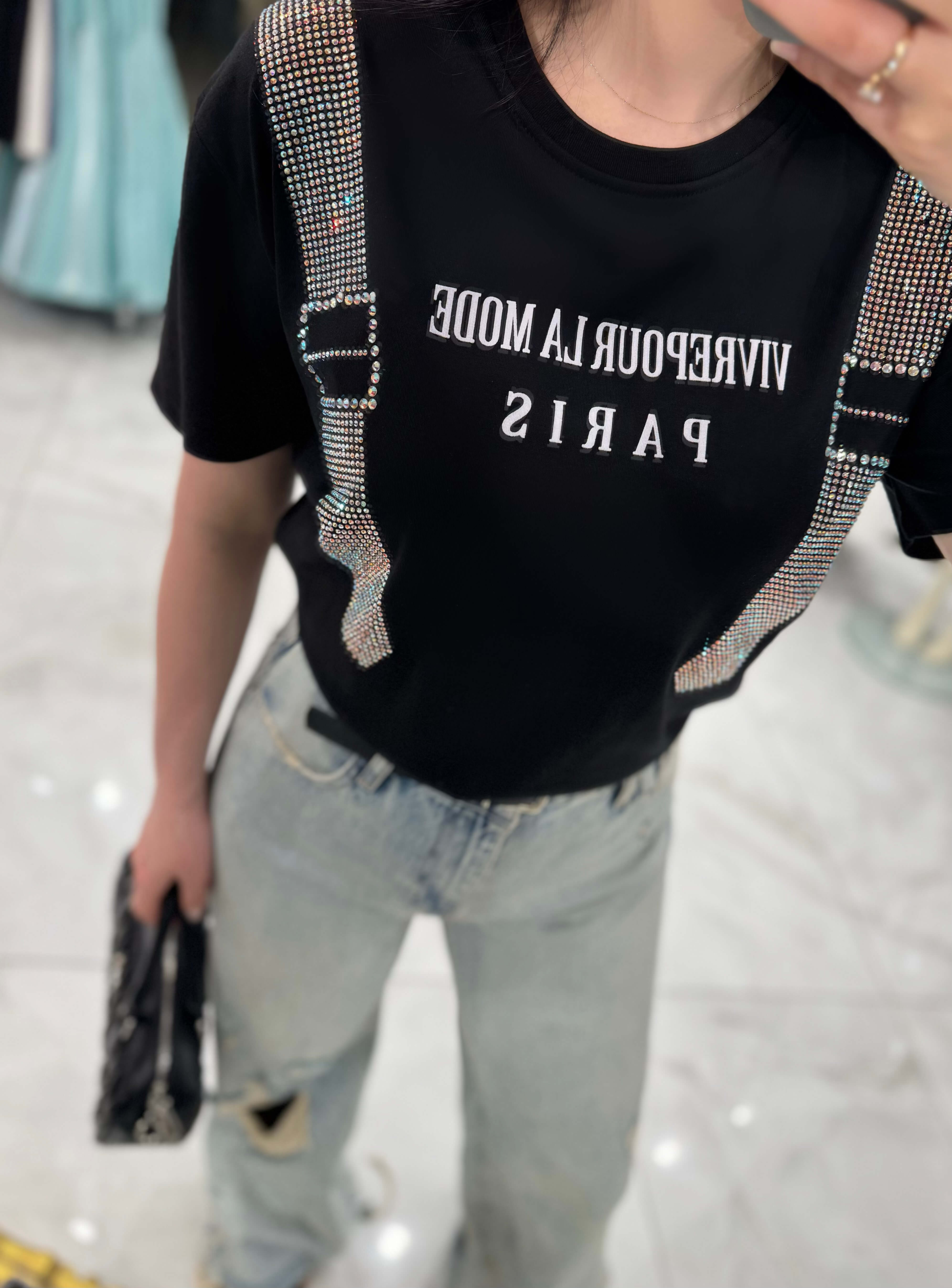 Brenda Taş İşlemeli Tişört Siyah