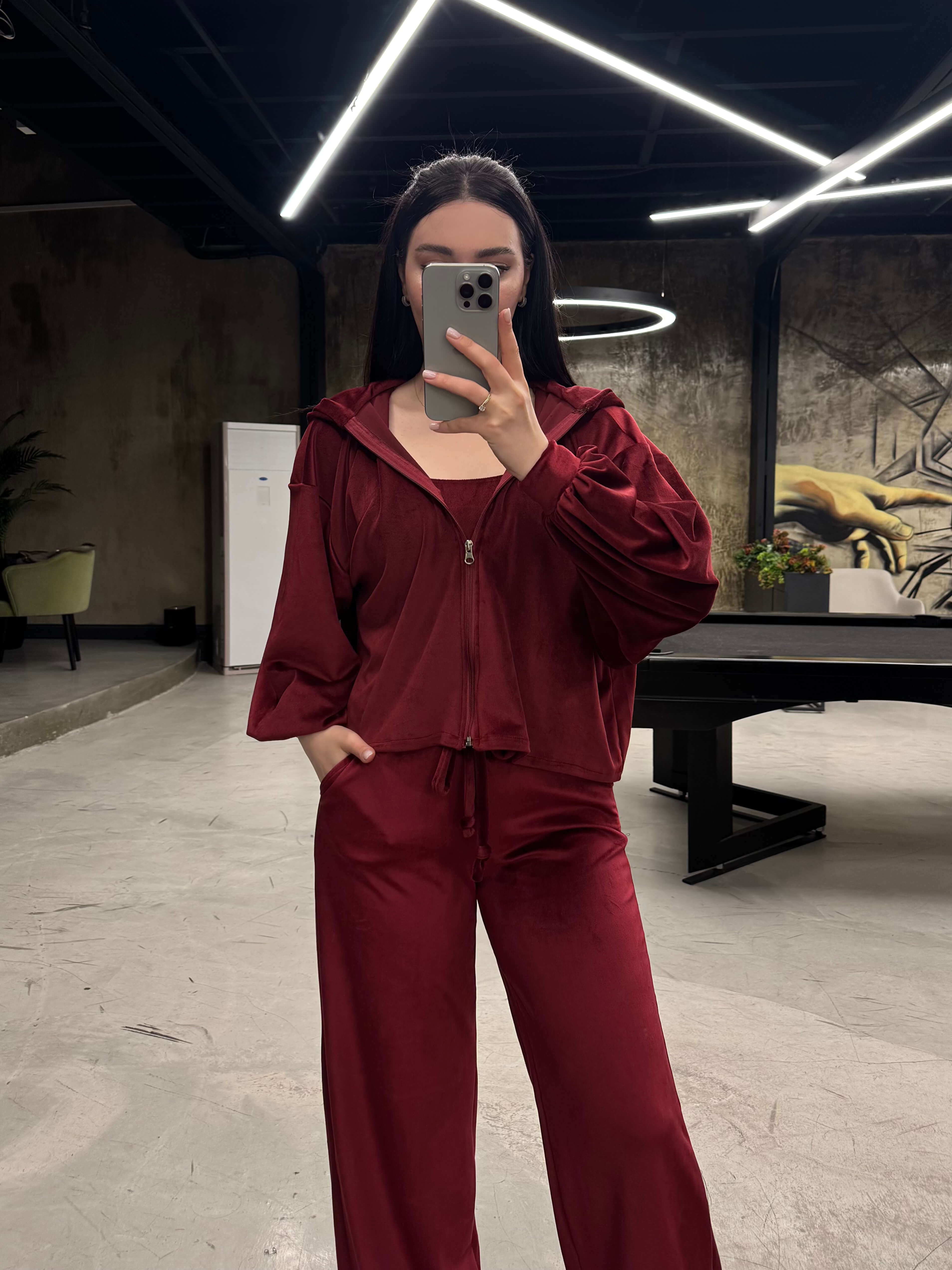 Sandara 3´lü Premium Kalite Kadife Takım-Bordo