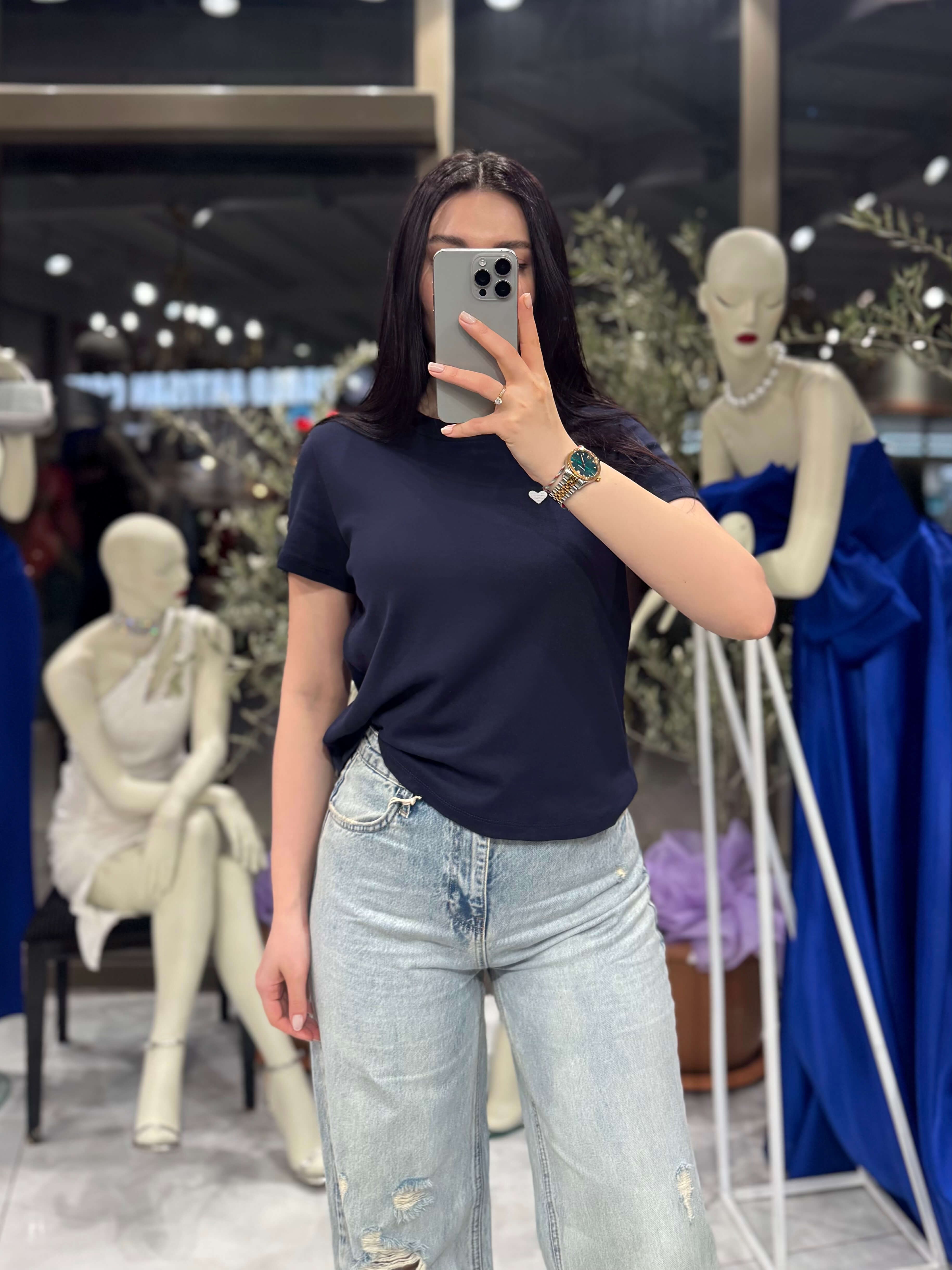 Leysi Bol Paça Yüksek Bel Kot Pantolon Tint Mavi