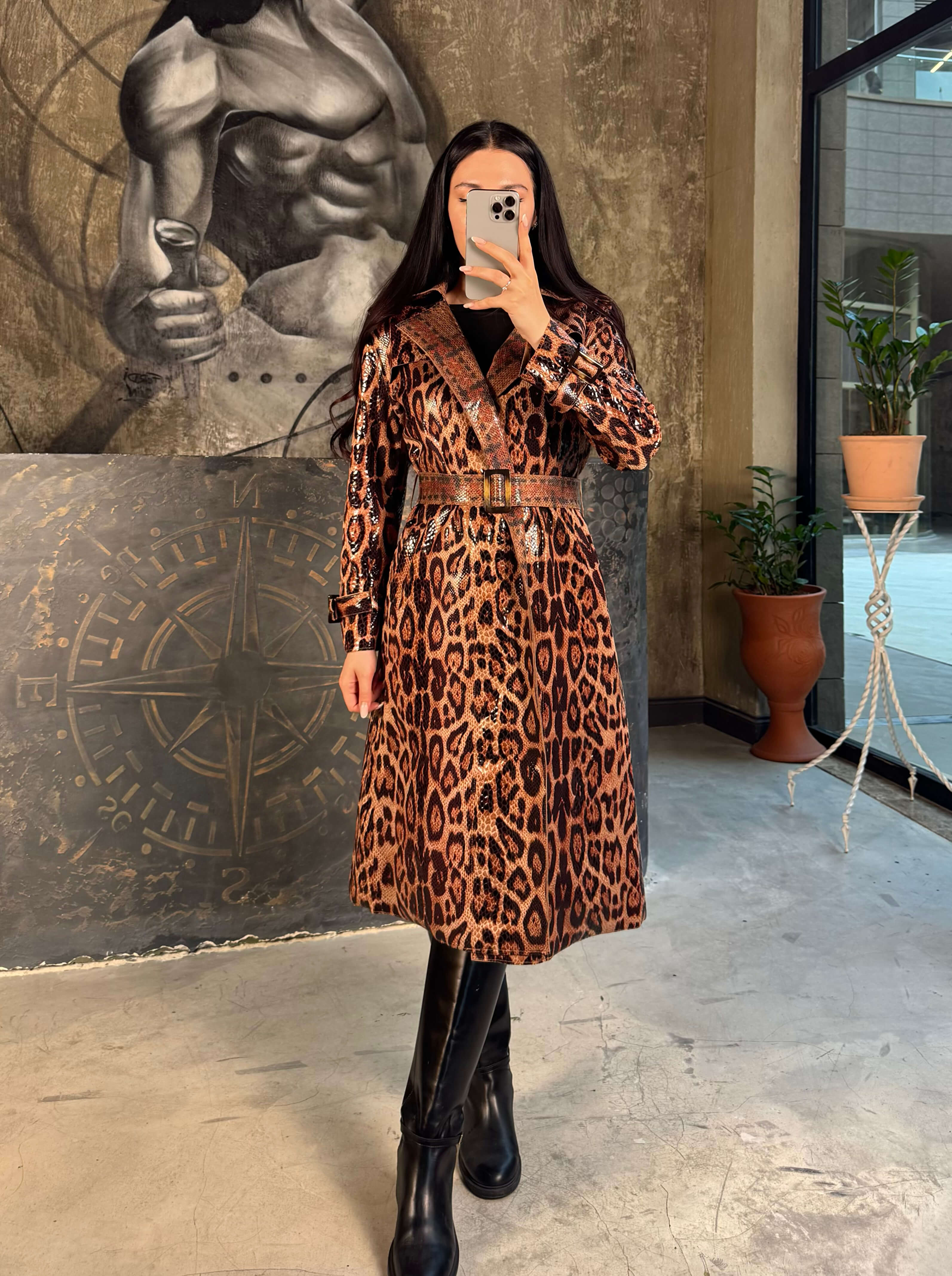 Ronde  Özel Tasarım Trençkot Leopar