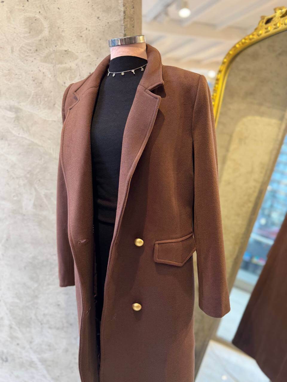 Karen Gold  Düğmeli Kaşe Kaban Acı Kahve