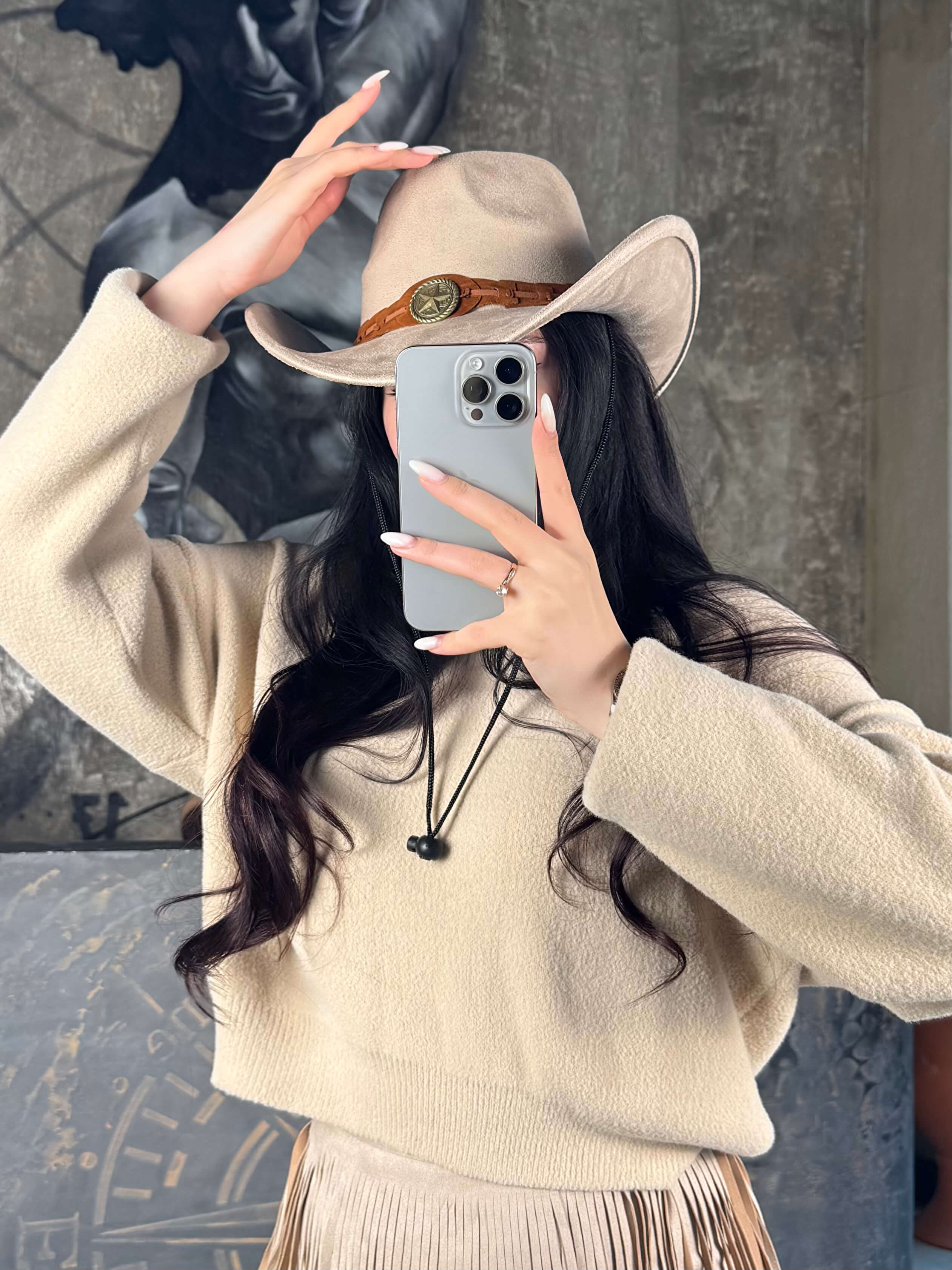 Vernon Yıldız Şeritli Fötr Şapka Bej