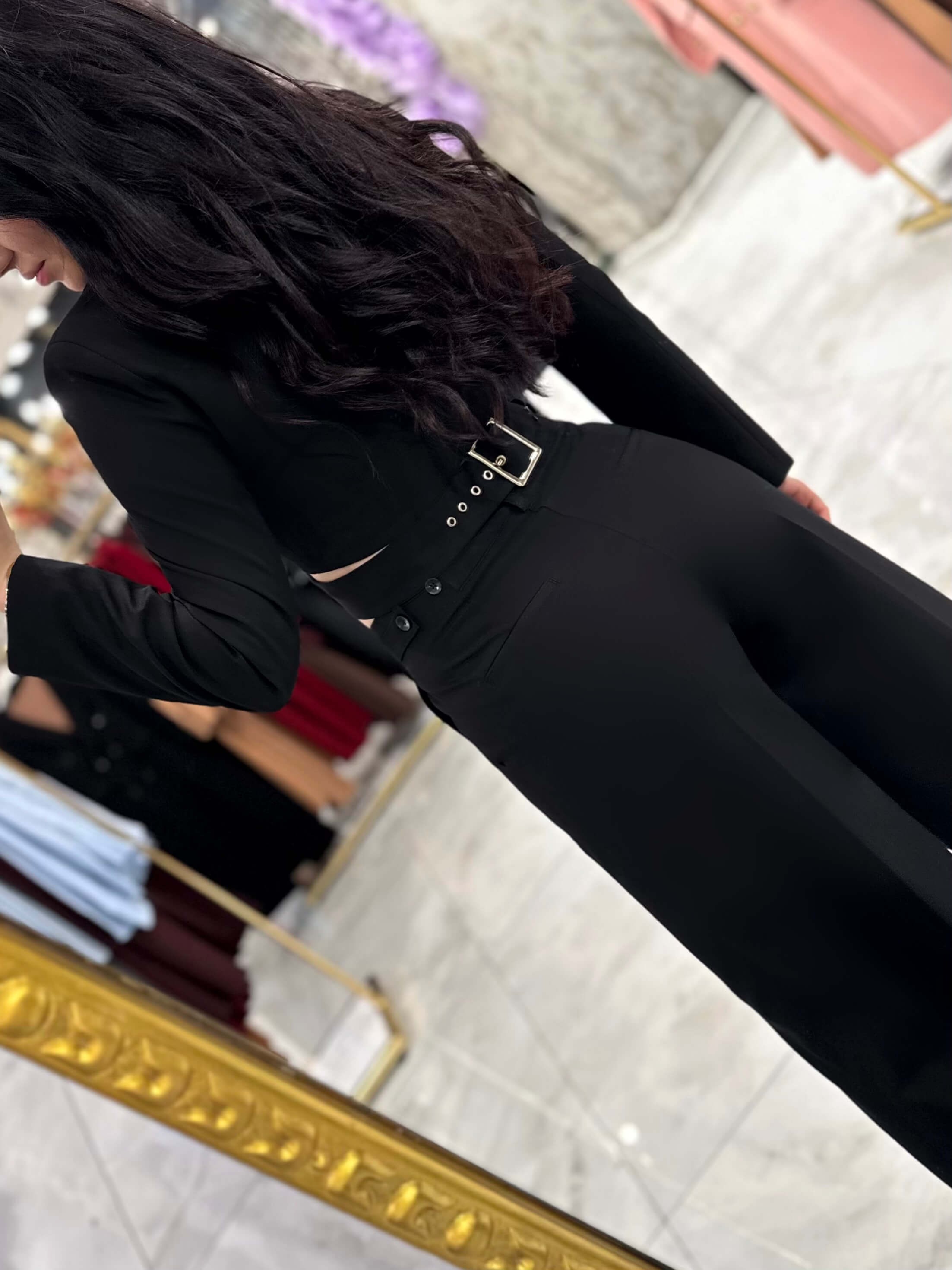 Savur Ekstra Geniş Paça Ayarlanabilir Pantalon Siyah