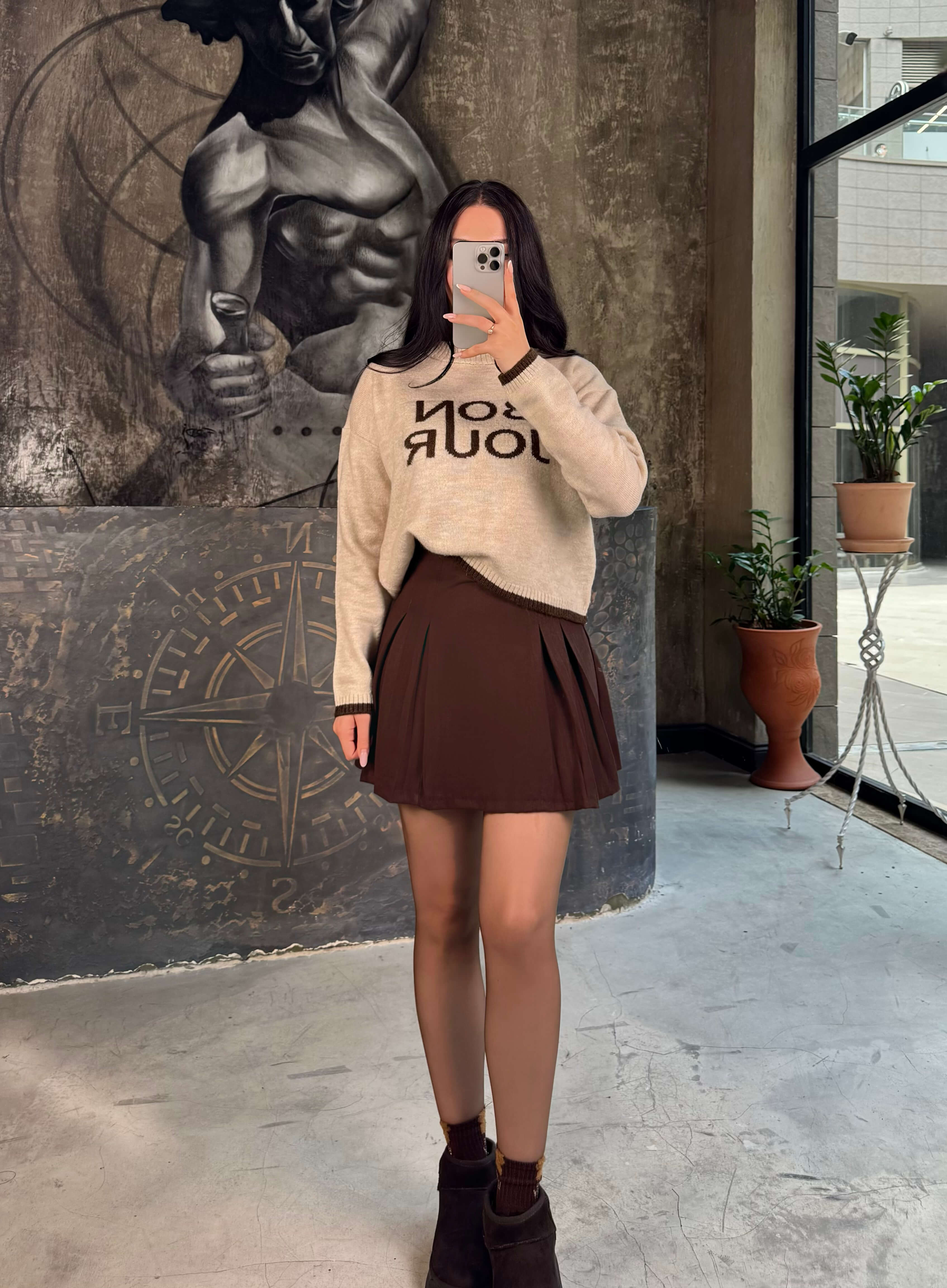 Bonjour Uzun Kol Bisiklet Yaka Triko Kazak Bej