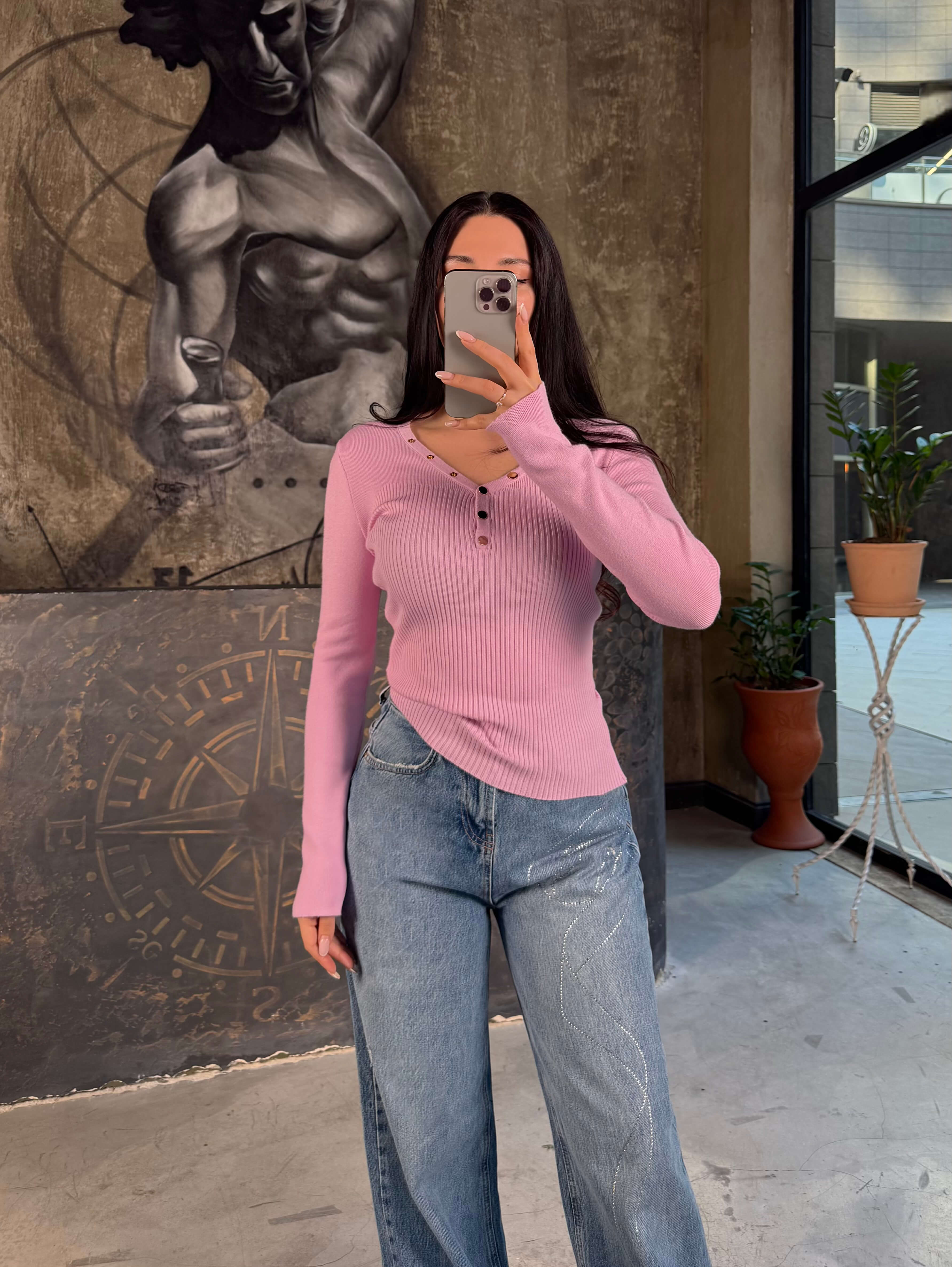 Raya Çıtçıtlı Fitilli Body Kazak Pembe