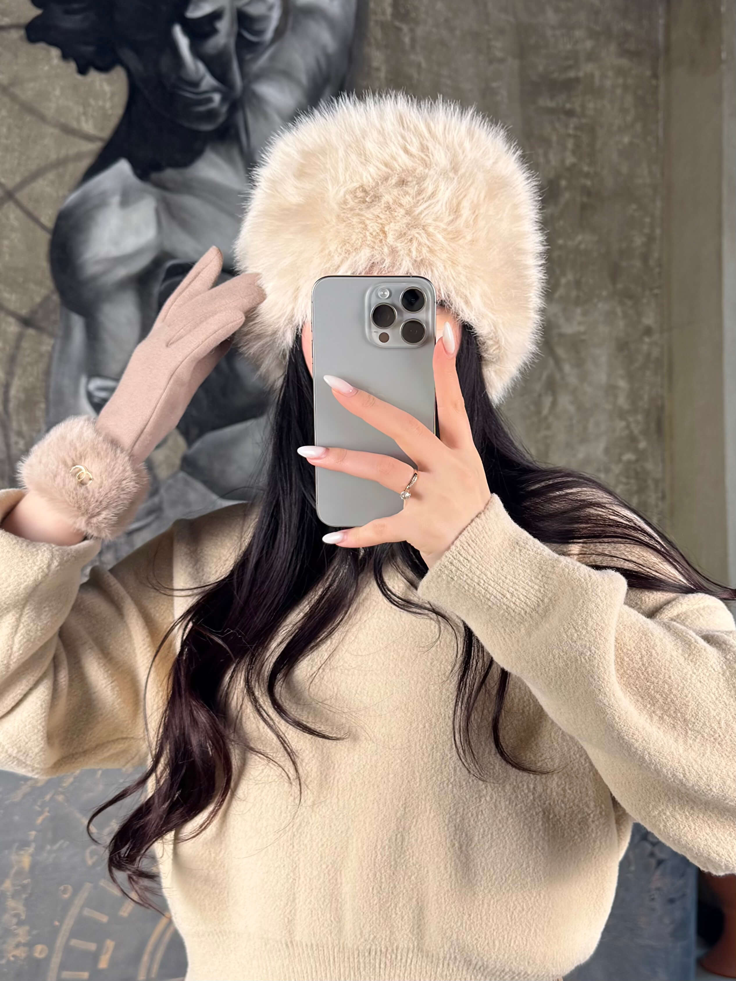 Allura Peluş Kalpak Şapka Bej