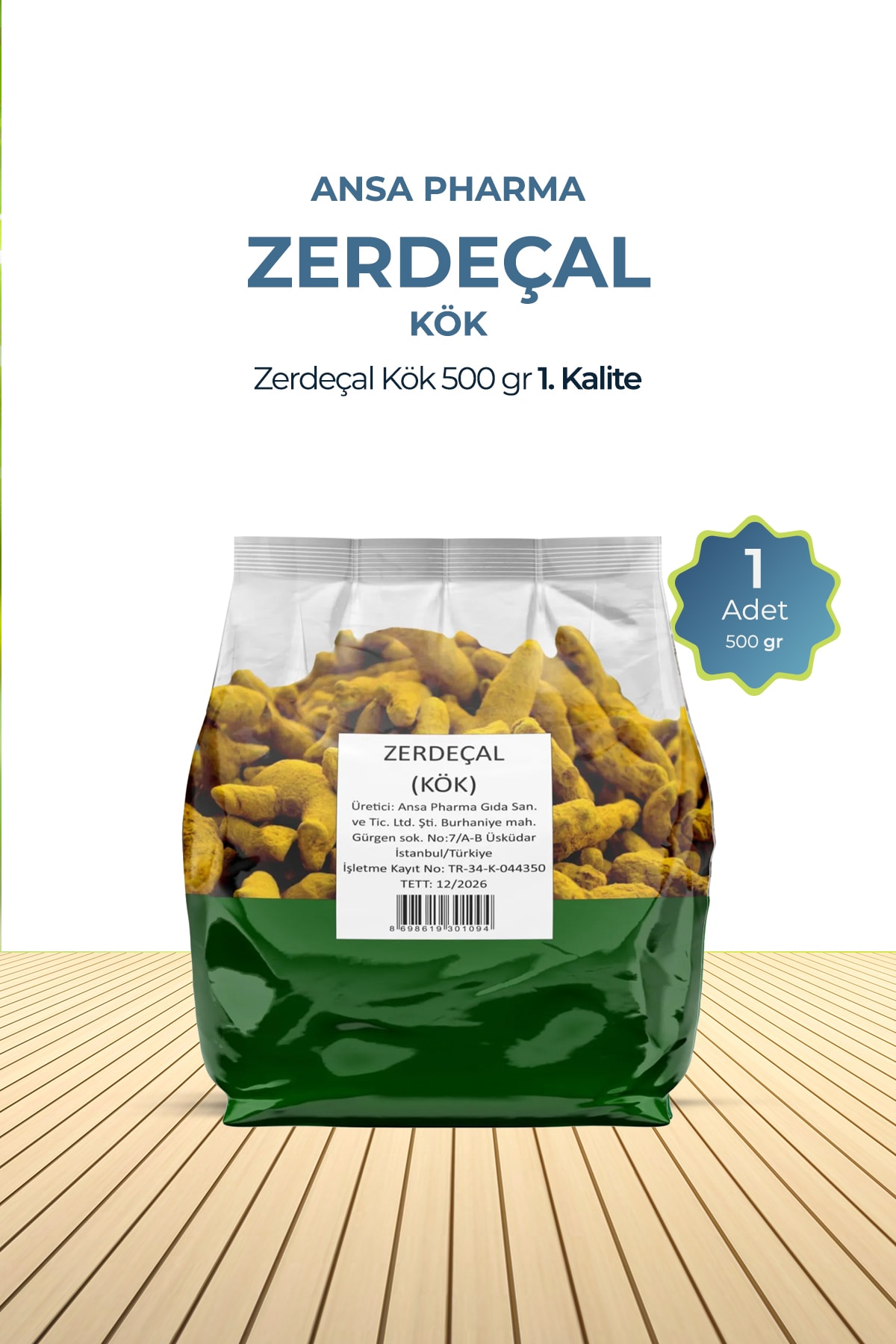 Zerdeçal Kök 500 G 1. Kalite