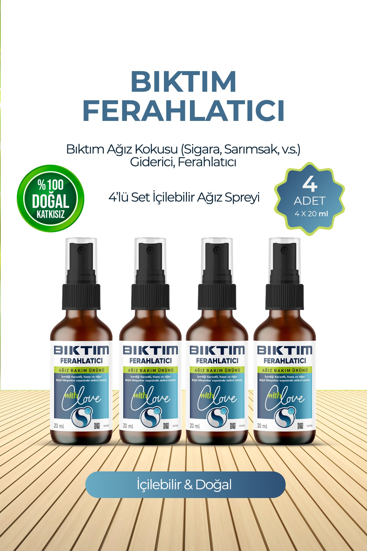 Ağız Kokusu (Sigara, Sarımsak, v.s.) Giderici, Ferahlatıcı 4'lü set İçilebilir Ağız Spreyi 20 ml