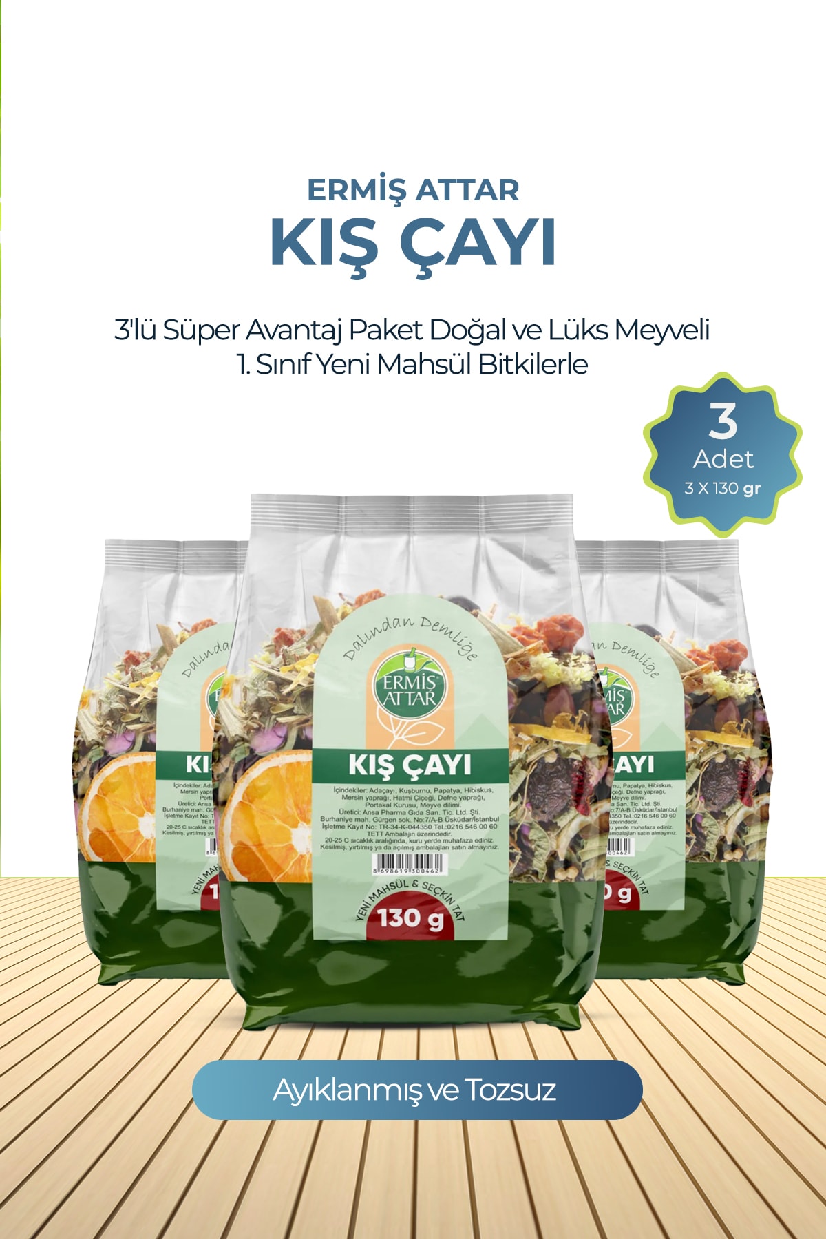 Kış Çayı 3'lü Avantaj Paket Doğal ve Lüks Meyveli 1. Sınıf Yeni Mahsül Bitkilerle