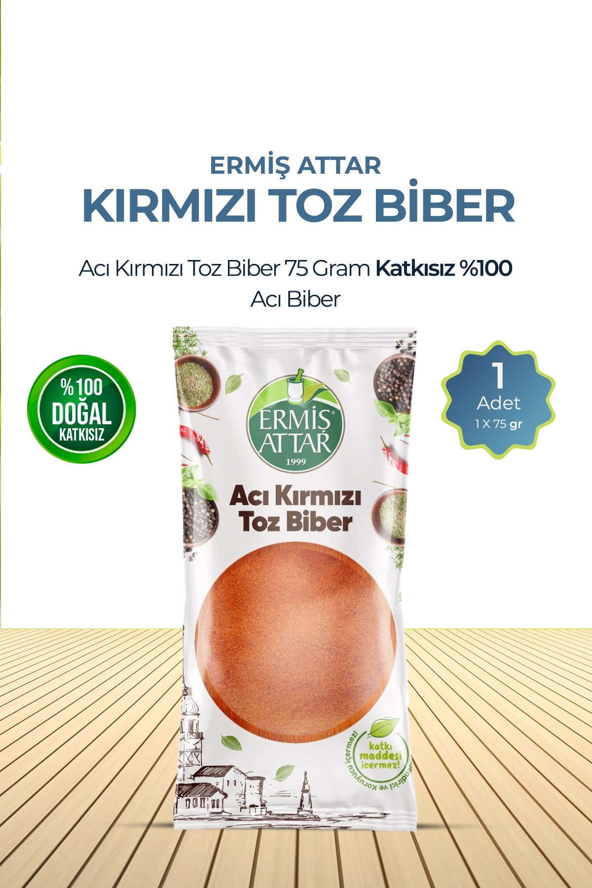 Acı Kırmızı Toz Biber 75 Gram Katkısız %100 Acı Biber Ermiş Attar