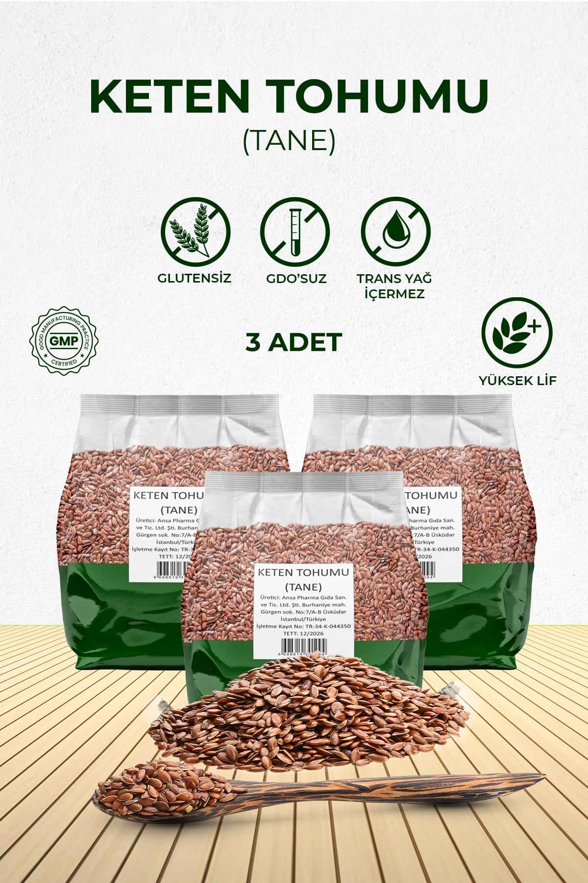 Keten Tohumu 600 G 1. Kalite Tane 3'lü Ekonomik Paket Glutensiz