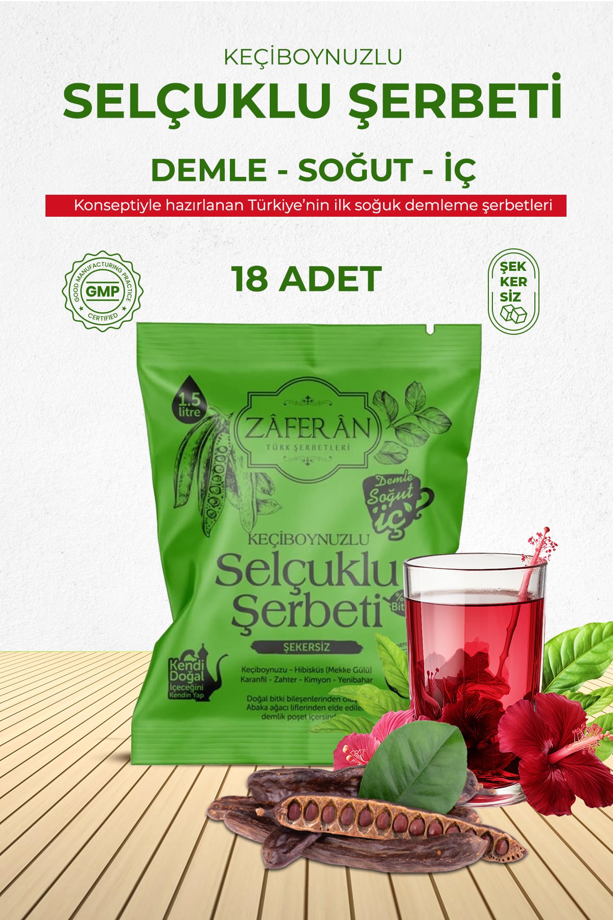 Zaferan Selçuklu Şerbeti 18x1.5 Lt. Keçiboynuzu Şerbeti Ramazan Şerbeti Doğal Şerbet