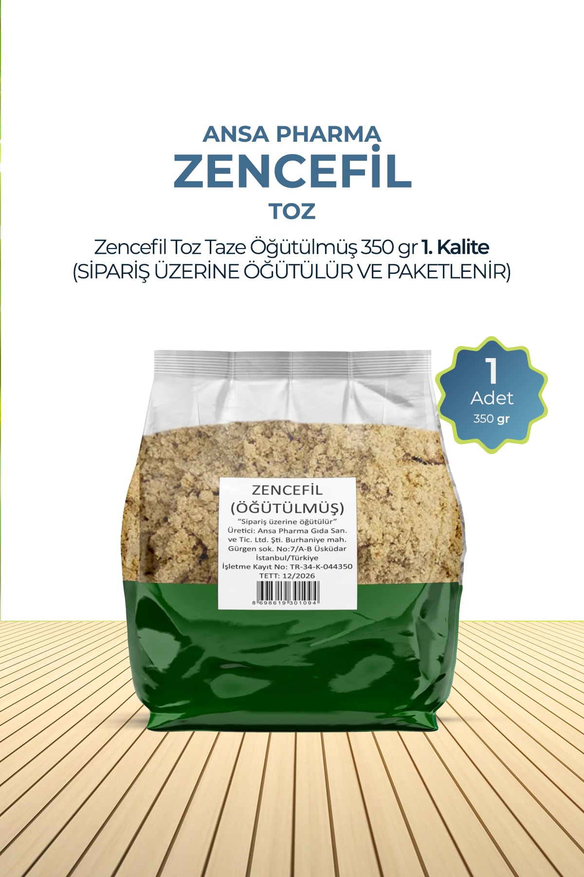 Zencefil Toz Taze Öğütülmüş 350 G 1. Kalite (SİPARİŞ ÜZERİNE ÖĞÜTÜLÜR VE PAKETLENİR)