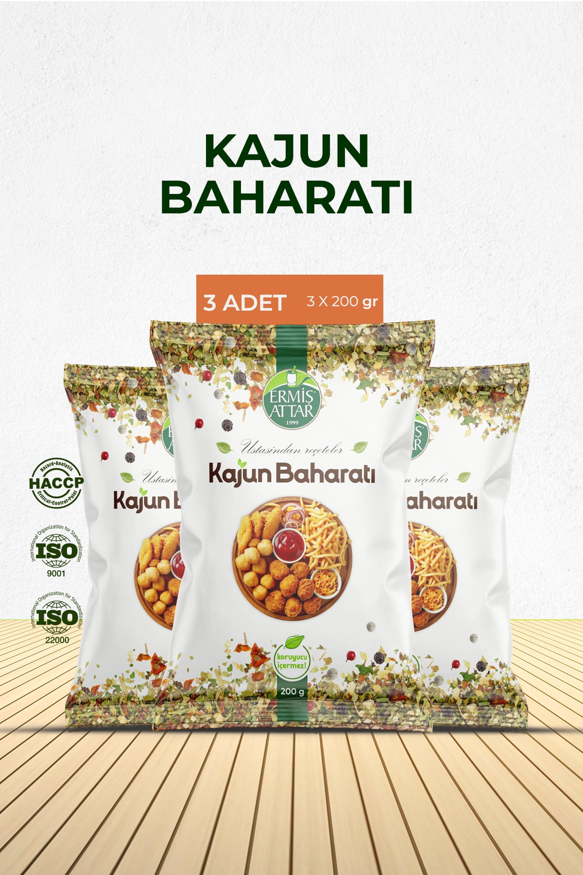 3'lü Paket Kajun (Cajun) Baharatı 200 G Ermiş Attar
