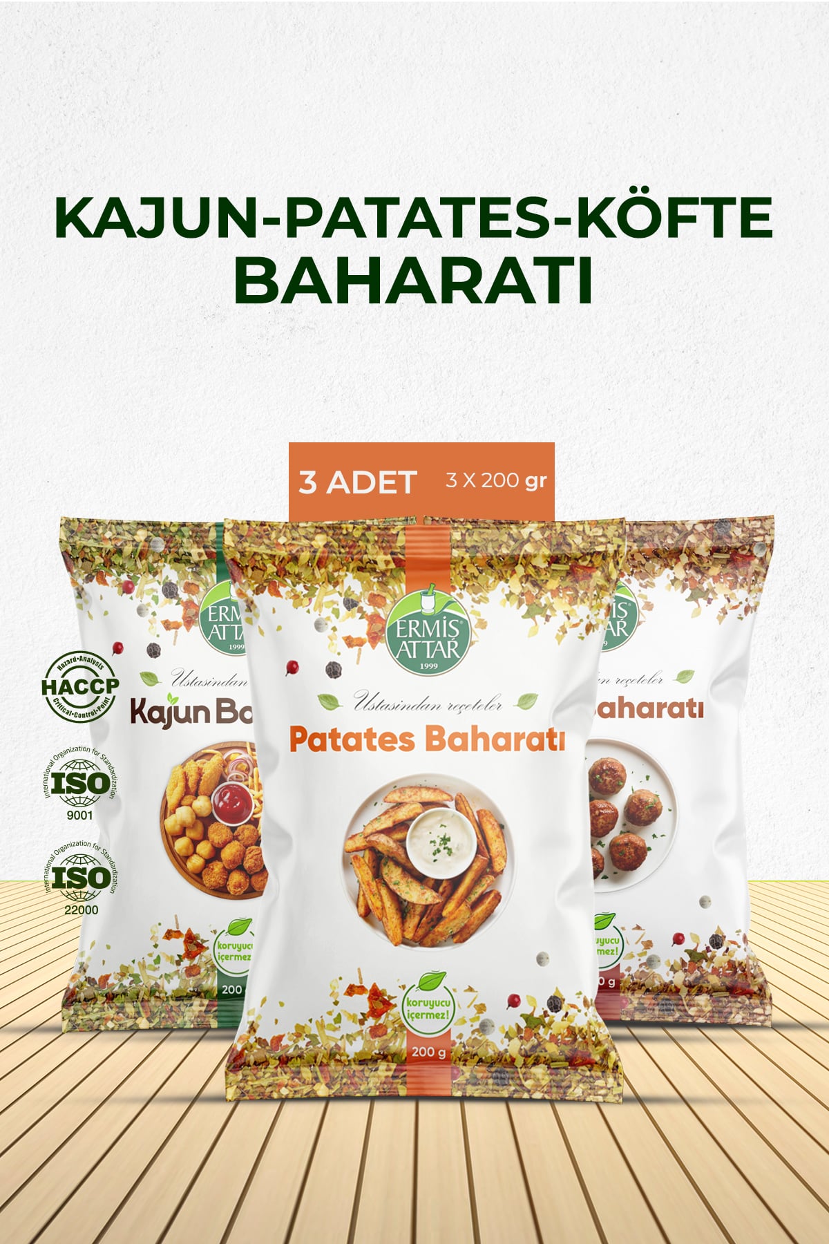 3'lü Set Kajun (Cajun) Patates (Cips) Köfte Baharat Seti