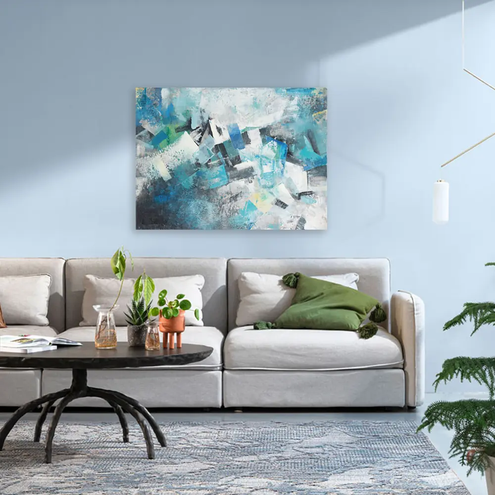 Blue & White – Abstract Oil Painting on Canvas | Olga Frame