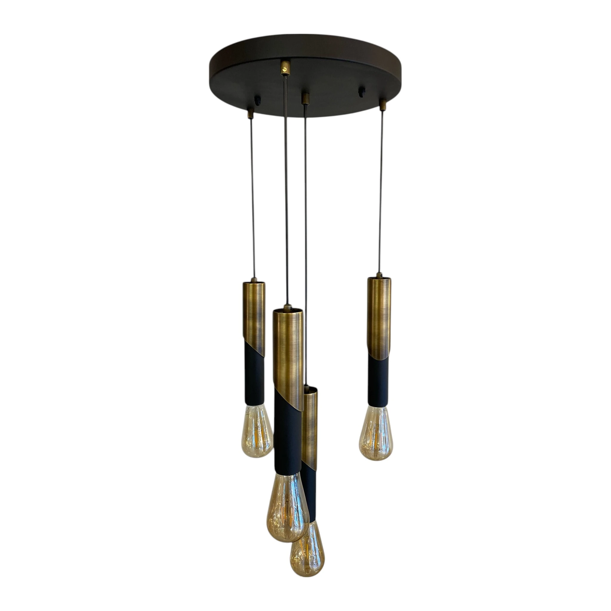 Eskitme Kaplama Kesik Boru Detaylı 4 Başlıklı Sarkıt Avize