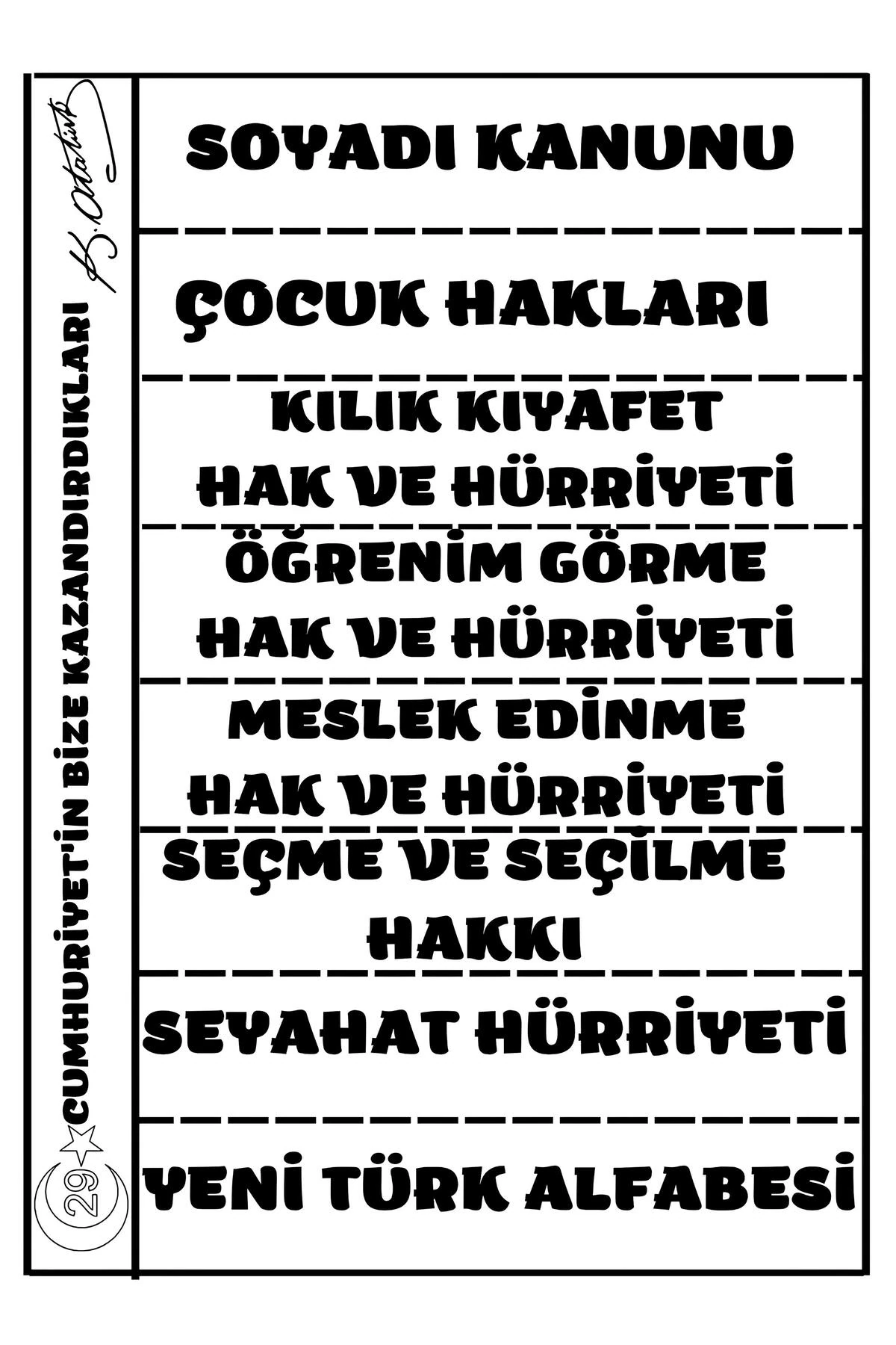 ATATÜRK KÖŞESİ CUMHURİYETİN BİZE KAZANDIRDIKLARI 50 X 70 (VİNİL BRANDA) DİJİTAL BASKI