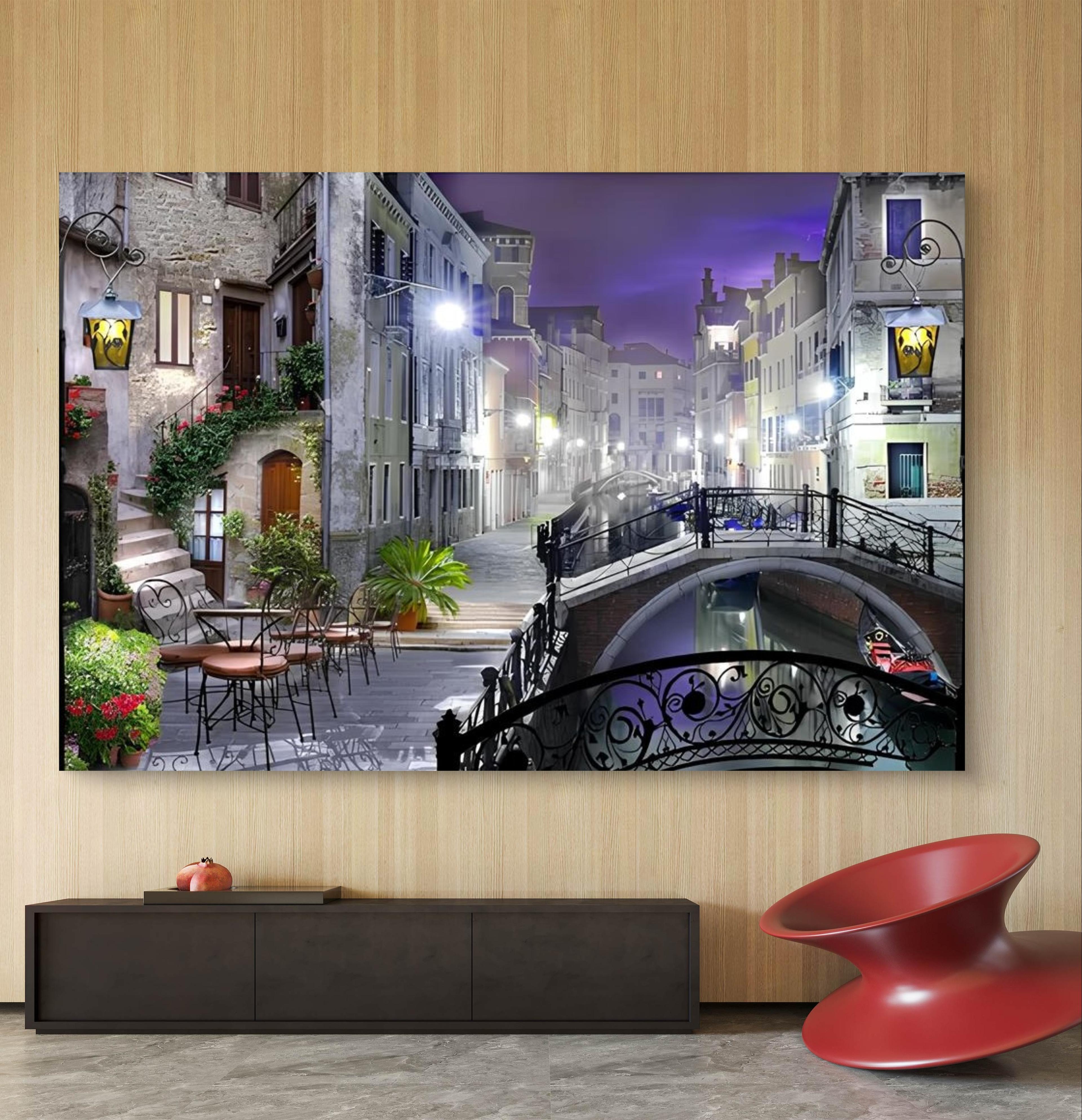 Işıklı manzaralı yol kanvas tablo