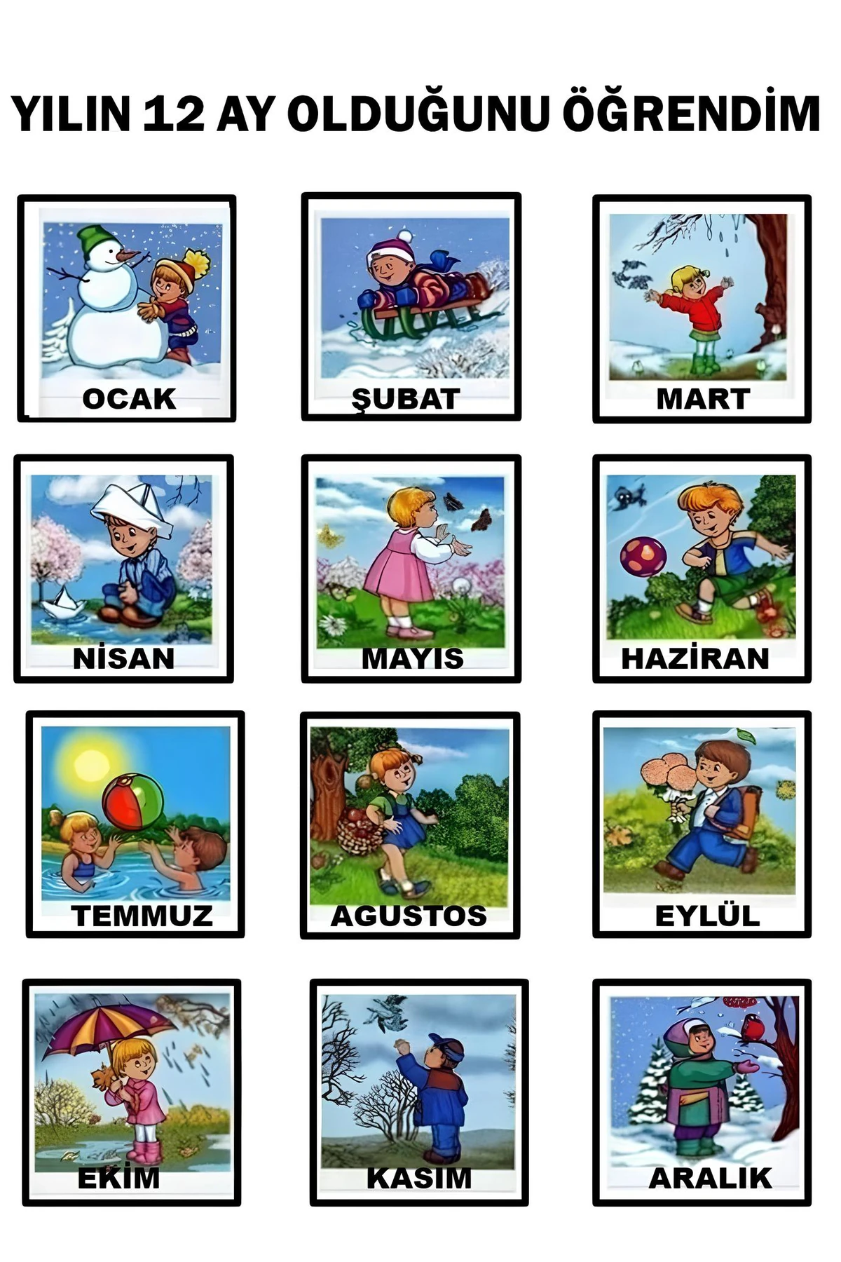 AYLARI ÖĞRENİYORUM TÜM AYLAR 50 X 70 (VİNİL BRANDA) DİJİTAL BASKI