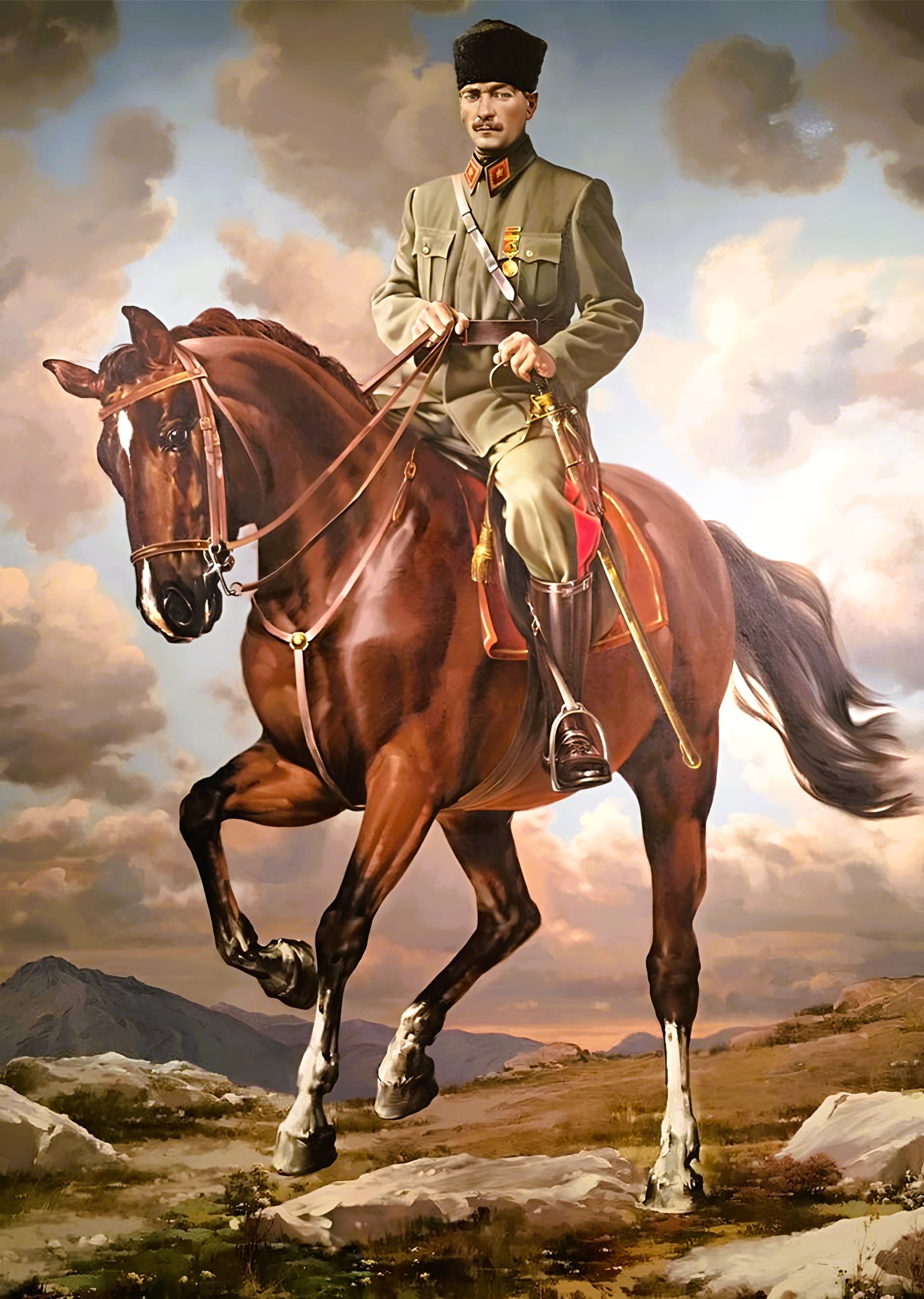 Yağlı boya görünümlü at üstünde ATATÜRK 