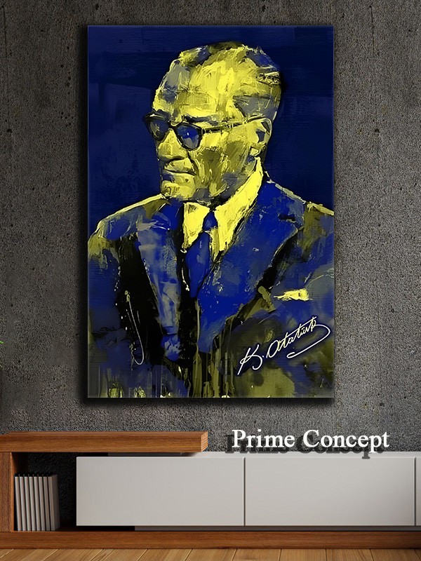 Sarı Lacivert ATATÜRK kanvas tablo