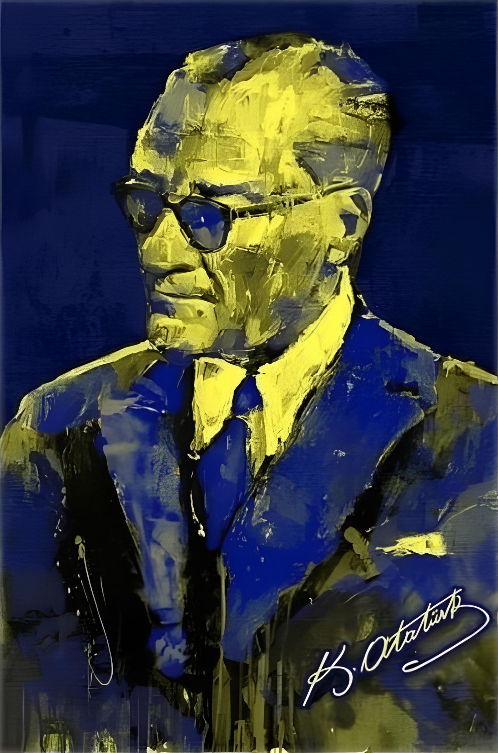 Sarı Lacivert ATATÜRK kanvas tablo