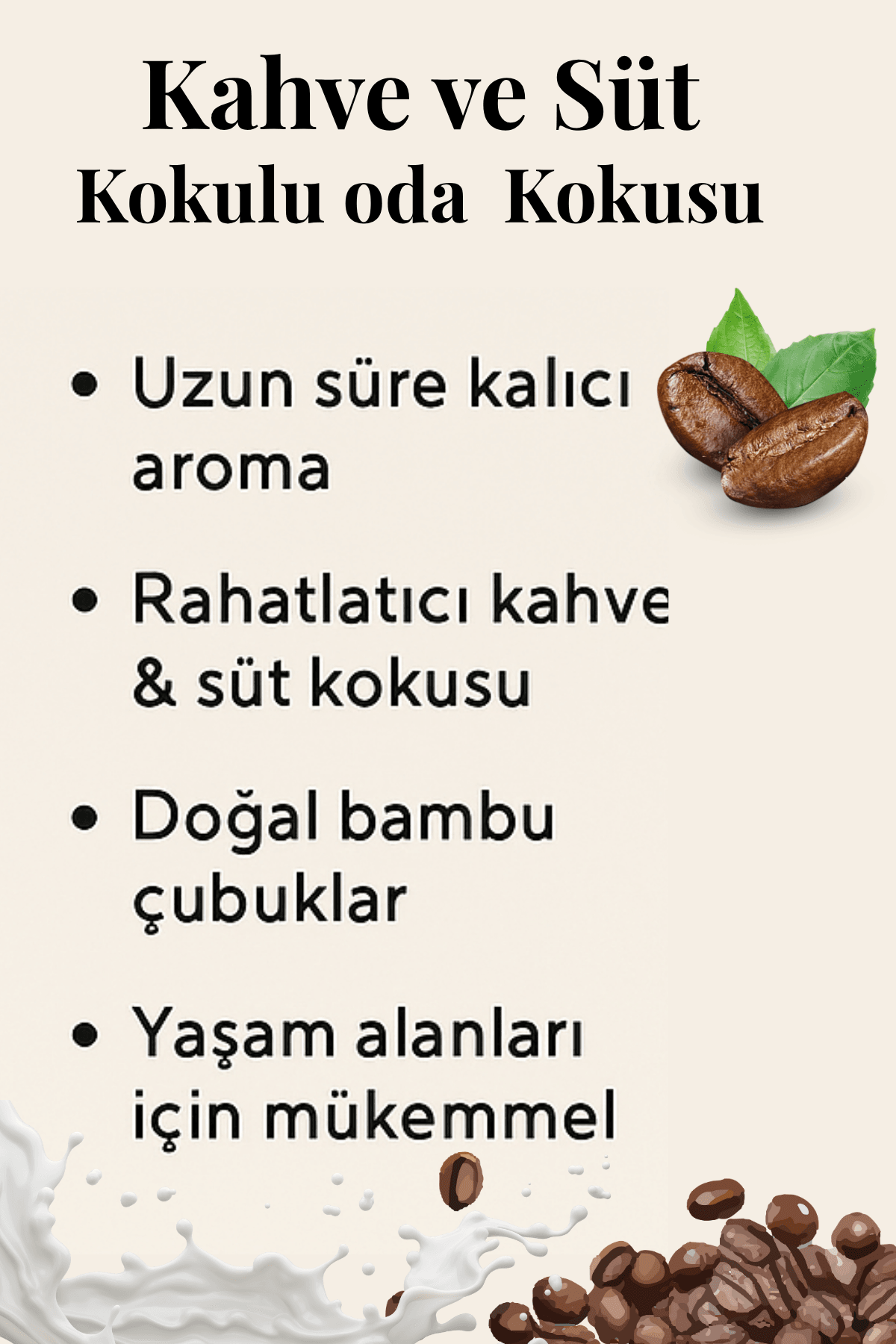 Oda Kokusu | Bambu Çubuklu | Kahve & Süt Kokulu | 100 ml
