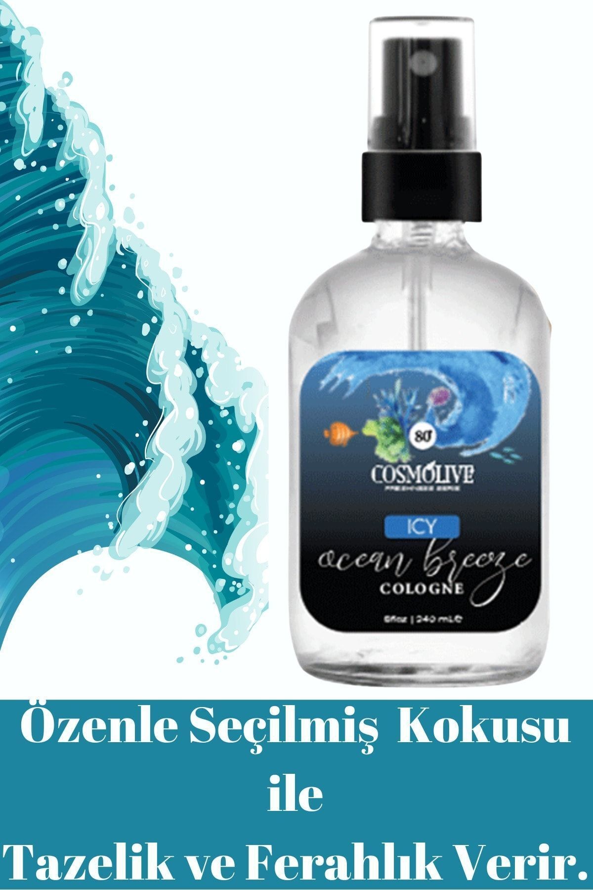 Okyanus Esintisi 80° Kolonya Spreyli, Cam Şişe, Özel Kraft Kutu 240 Ml