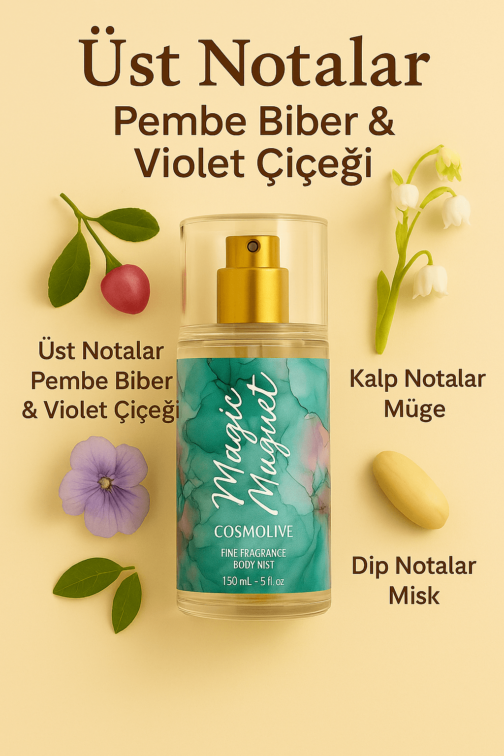Seyahat Boy Body Mist | Magic Muguet | Kadın | Işıltılı | Nemlendirici Vücut Spreyi