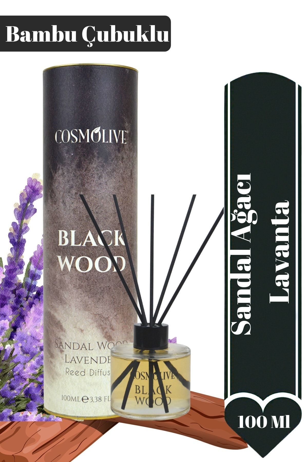 Oda Kokusu Bambu Çubuklu Black Wood Sandal Ağacı Ve Lavanta Kokulu 100 ml