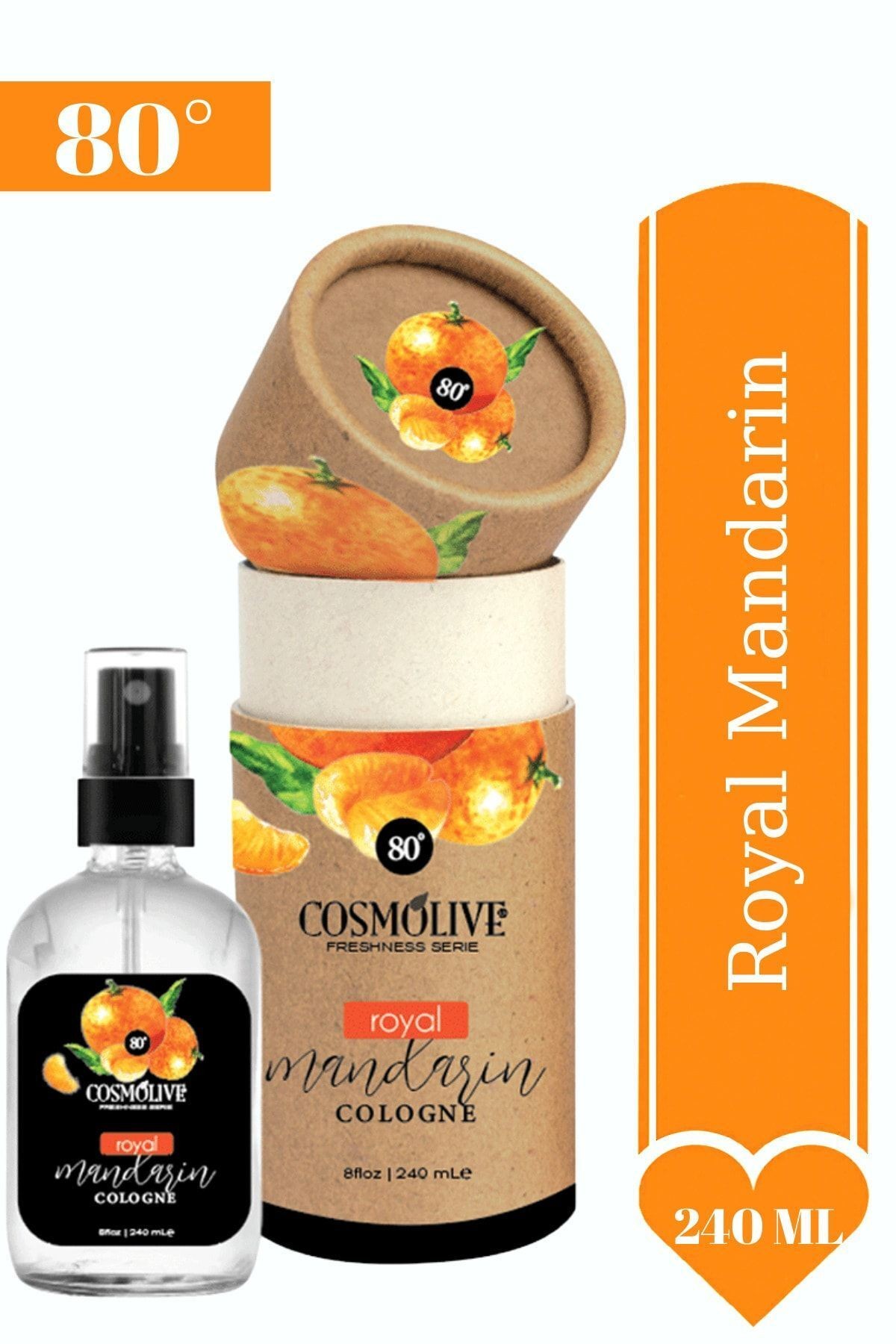 Royal Mandarin 80° Kolonya Spreyli, Cam Şişe, Özel Kraft Kutu 240 Ml