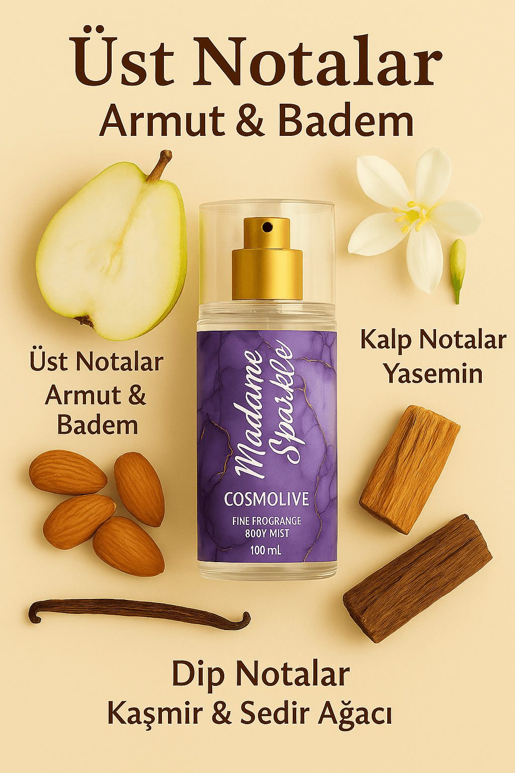 Vücut Spreyi Body Mist | Sedir Ağacı & Yasemin | Seyahat Boy | Kadın | Işıltılı | Nemlendirici
