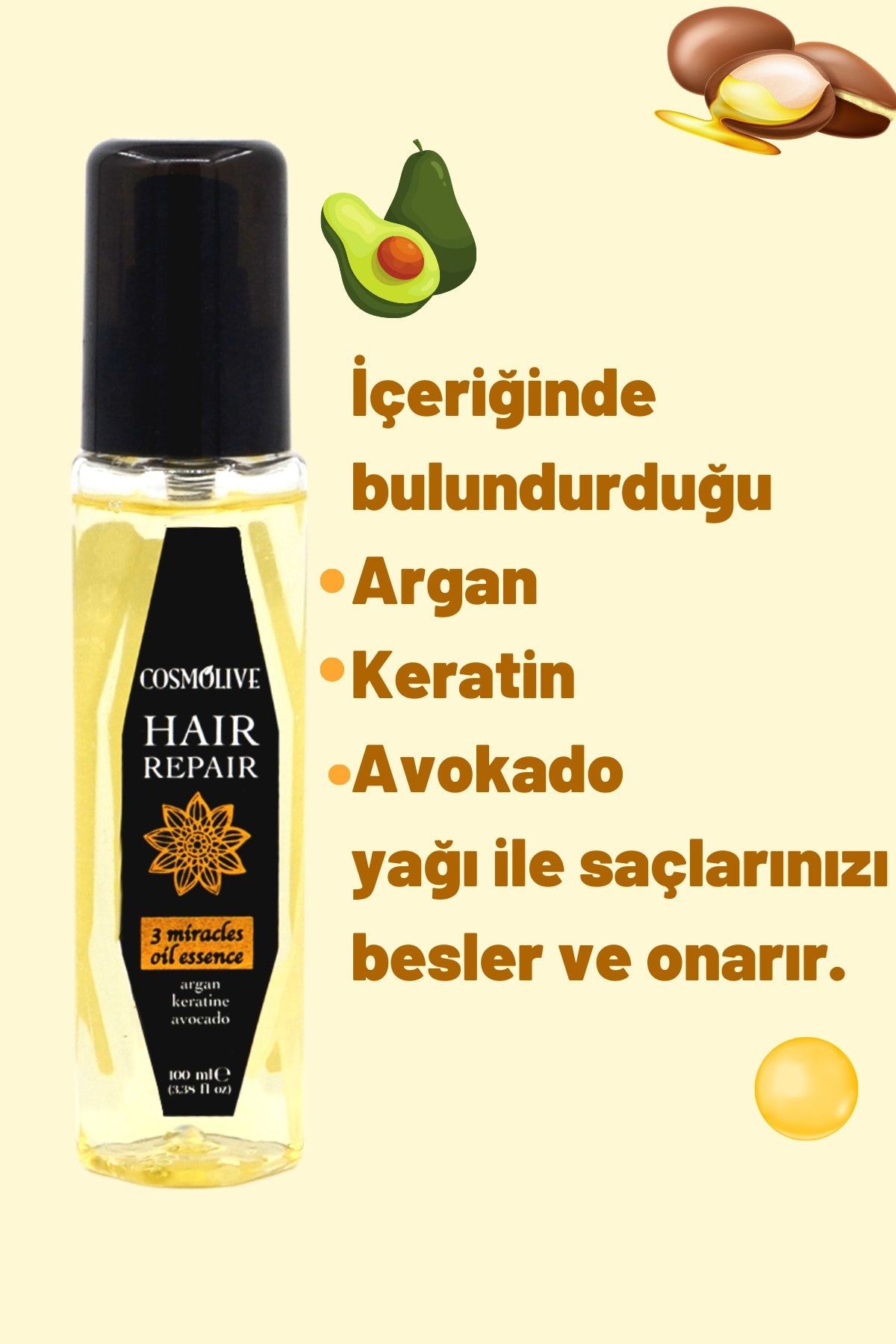 Saç Onarıcı Yağ Argan Keratin Ve Avakado Yağı Içerir 100 Ml