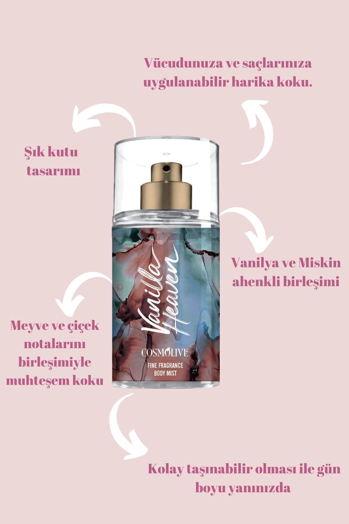 Seyahat Boyu Body Mist Vücut Spreyi Amber Romance Vanilla Heaven Nemlendirici Saç Parfümü